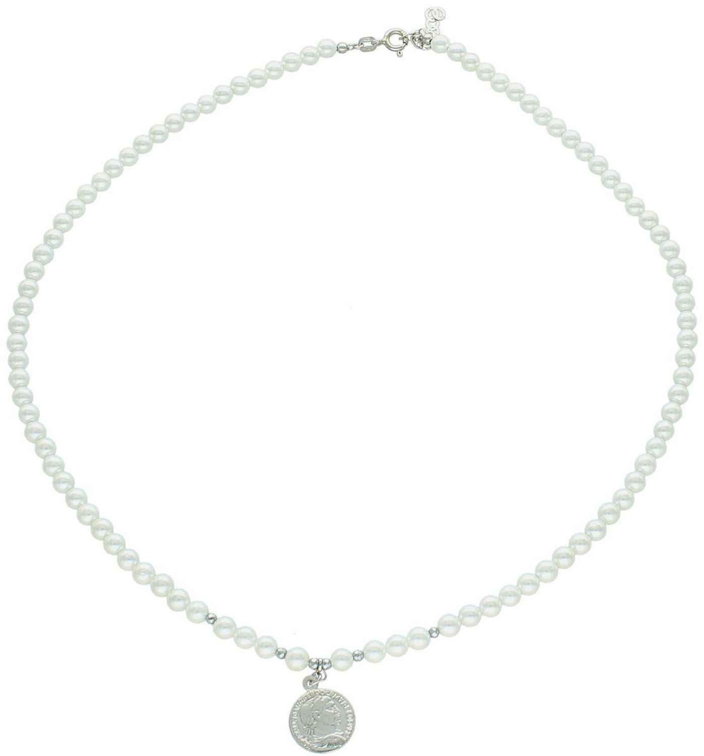 Naszyjnik Damski Perły Majorki i Hematyt – Srebro 925, Monetka, 42+3 cm (2).jpg