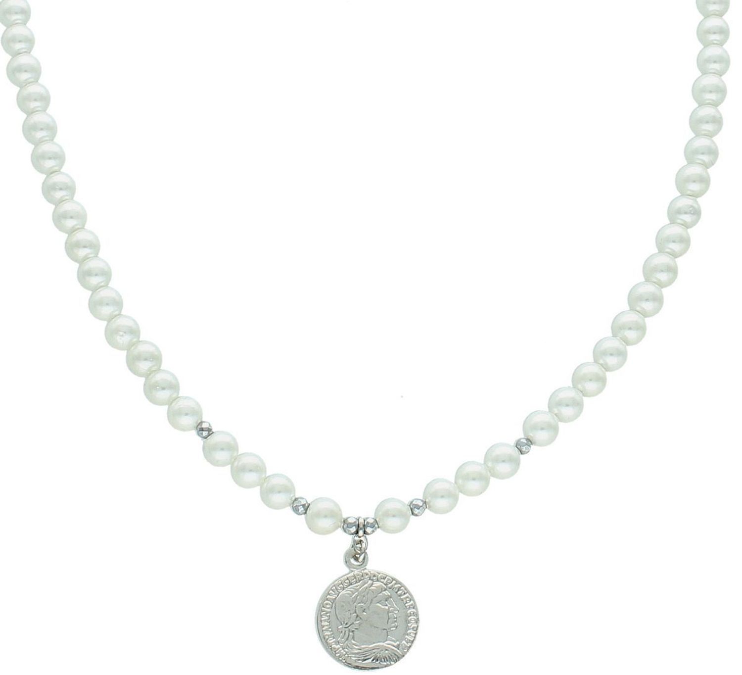 Naszyjnik Damski Perły Majorki i Hematyt – Srebro 925, Monetka, 42+3 cm (2).jpg