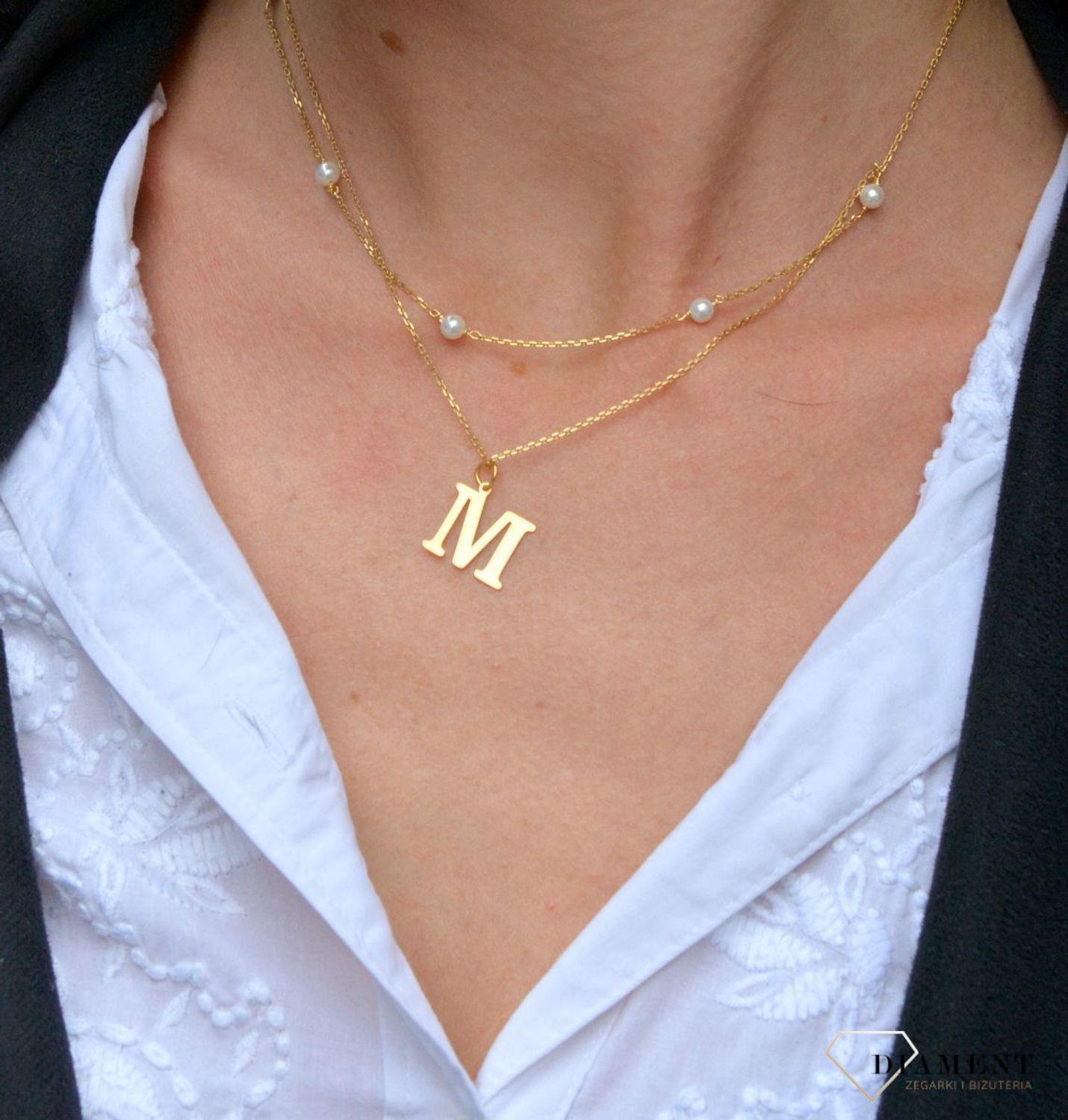 Naszyjnik z literką M ' Złoto i Perły ' DIA-NSZ-4068M-925.jpg