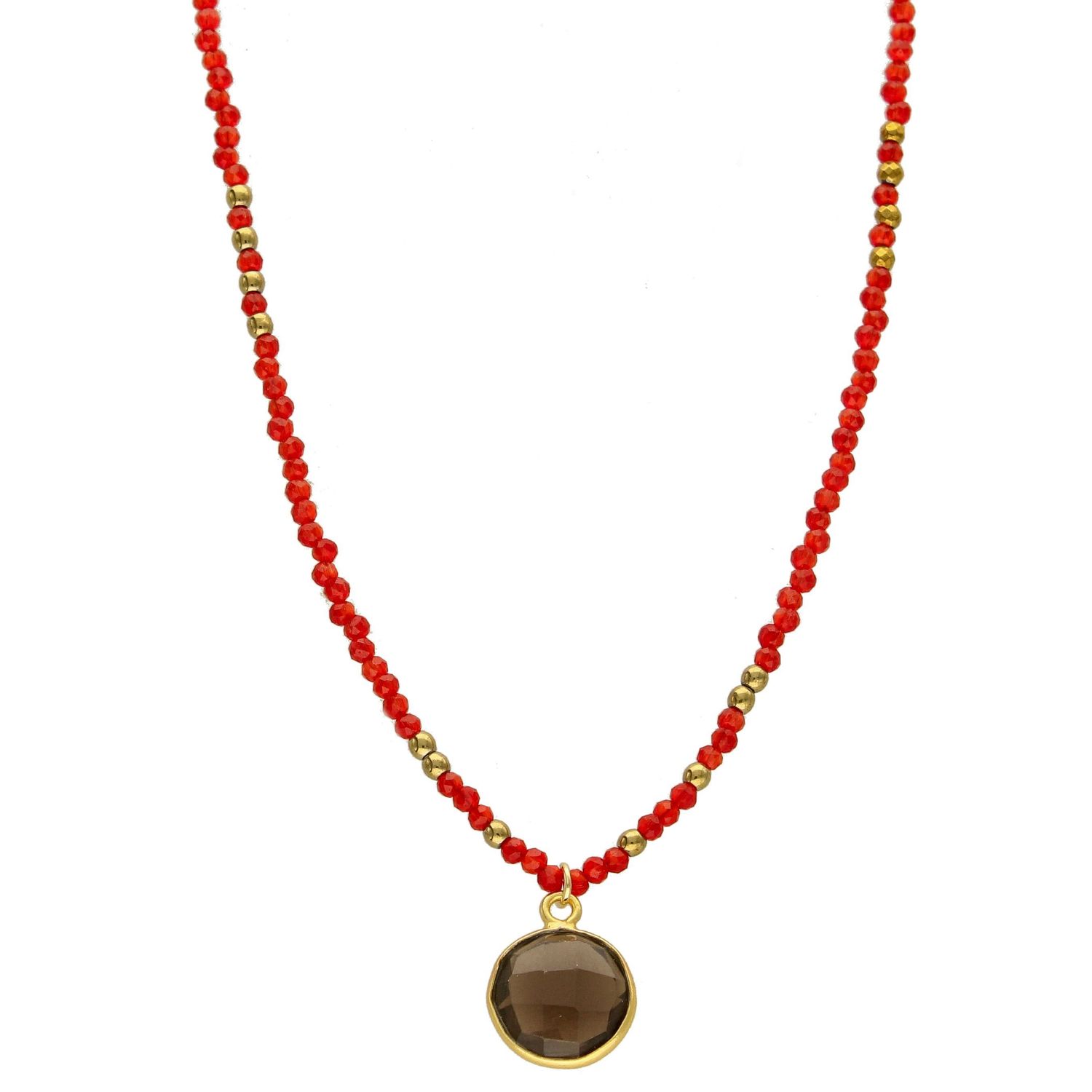 Naszyjnik z kamieni czerwone kocie oko i kwarc DIA-NSZ-4069-925. Czerwony dodatek do sukienki. Zapraszamy do www.zegarki-diament.pl !!!.jpg