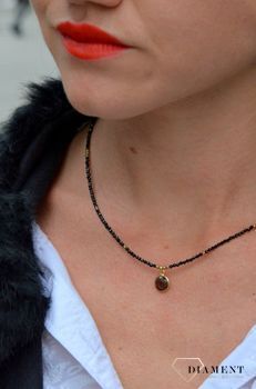Naszyjnik damski kamienie naturalne spinel, kwarc dymny  DIA-NSZ-4070-925 ze złotymi dodatkami. Elegancki dodatek do sukienki. Idealnie się sprawdzi jako prezent. Zapraszamy do www.zegarki-diament.pl !!! (2).JPG