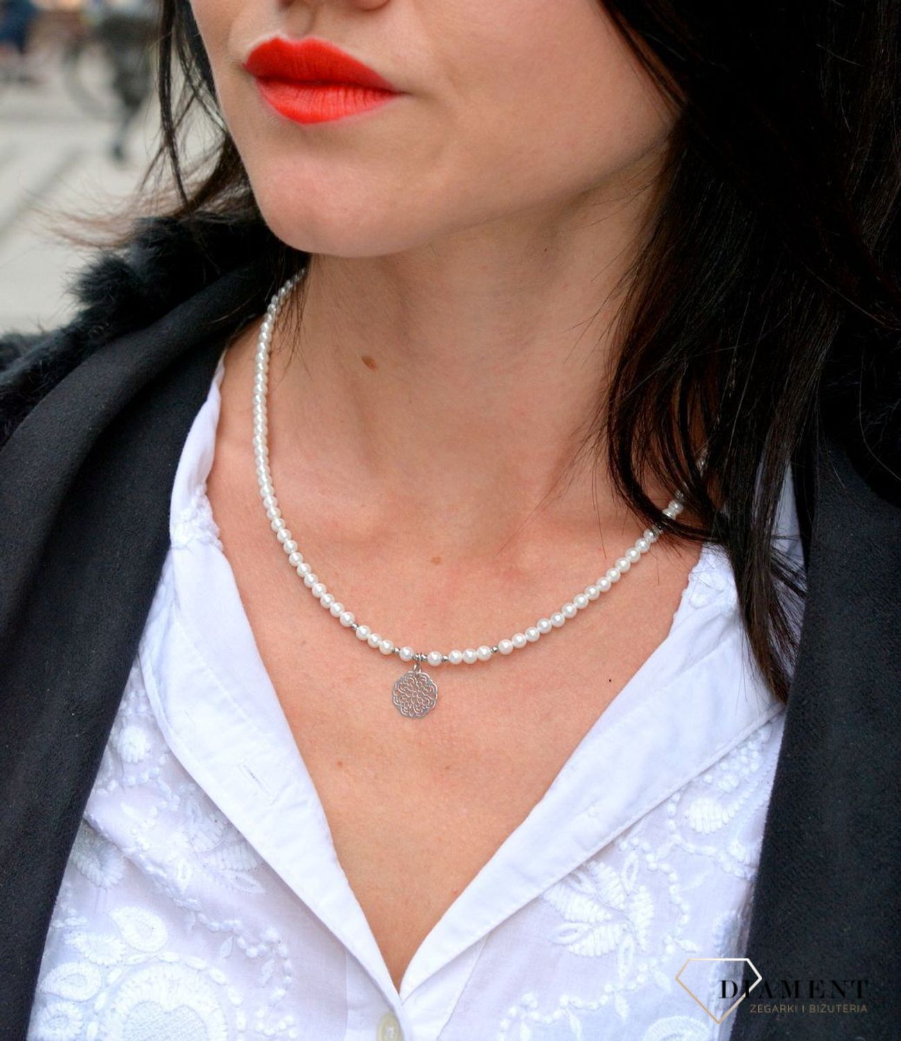 Naszyjnik perły Majorka ze srebrną, ażurową zawieszką DIA-NSZ-4072-925.jpg