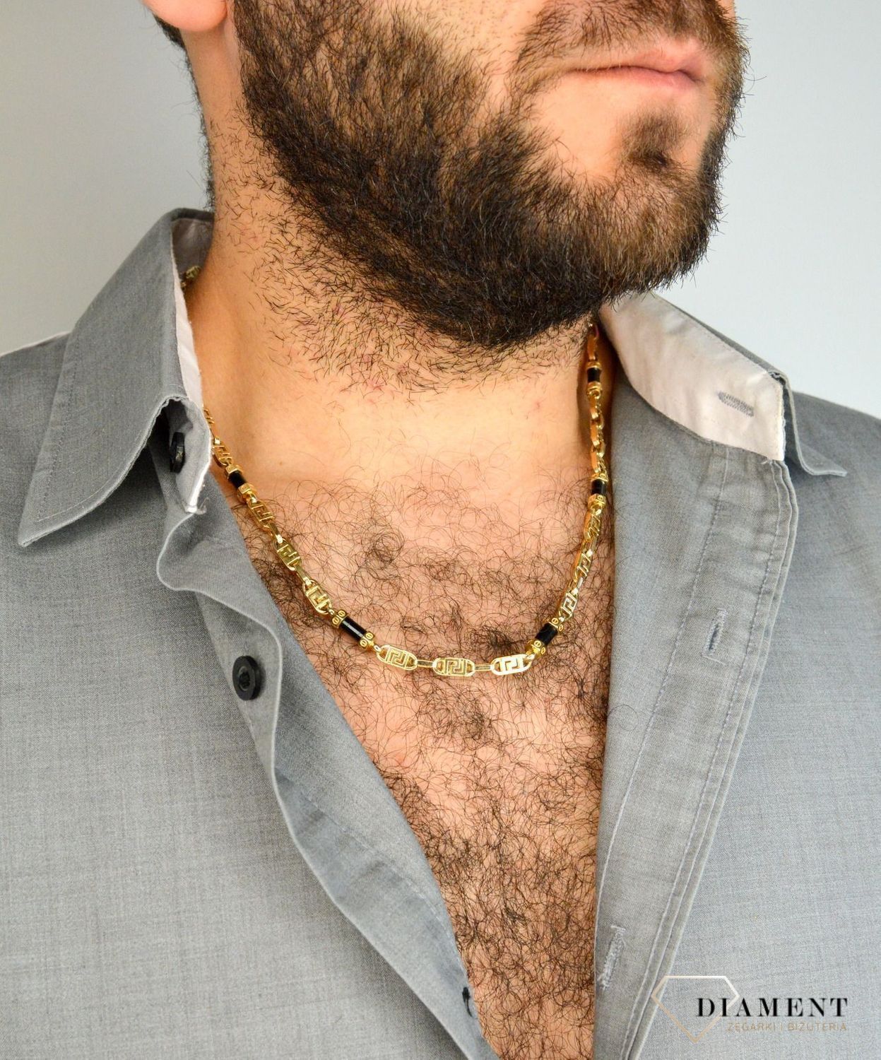 Złoty naszyjnik grube ogniwa królewski z onyksem DIA-NSZ-4152-585.jpg