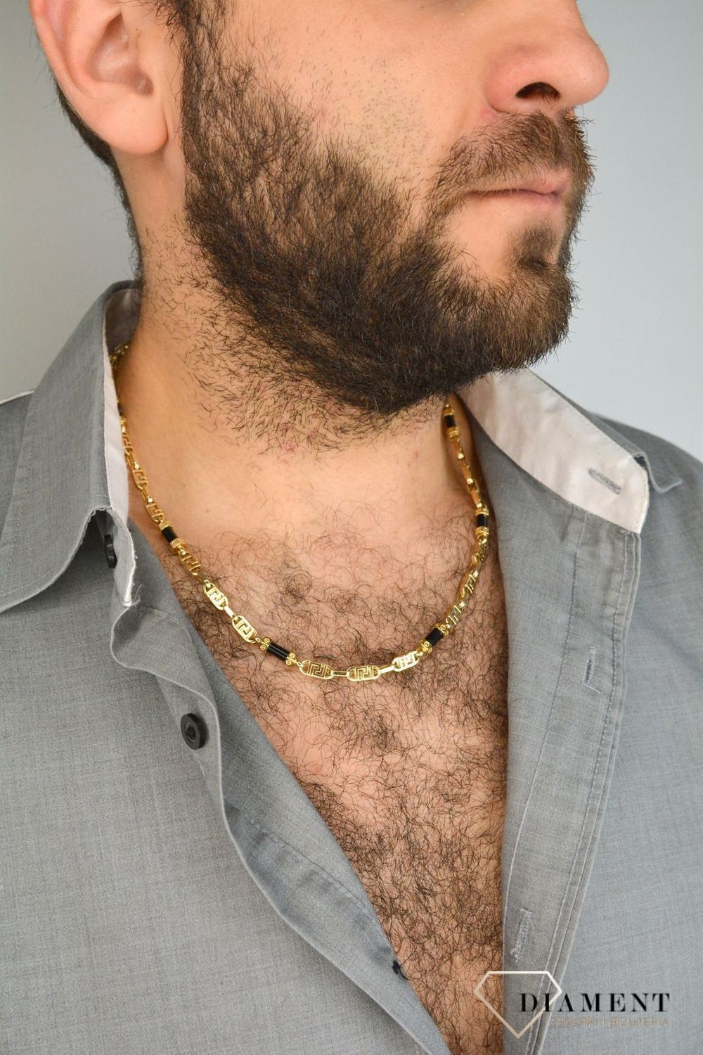 Złoty naszyjnik grube ogniwa królewski z onyksem DIA-NSZ-4152-585.jpg