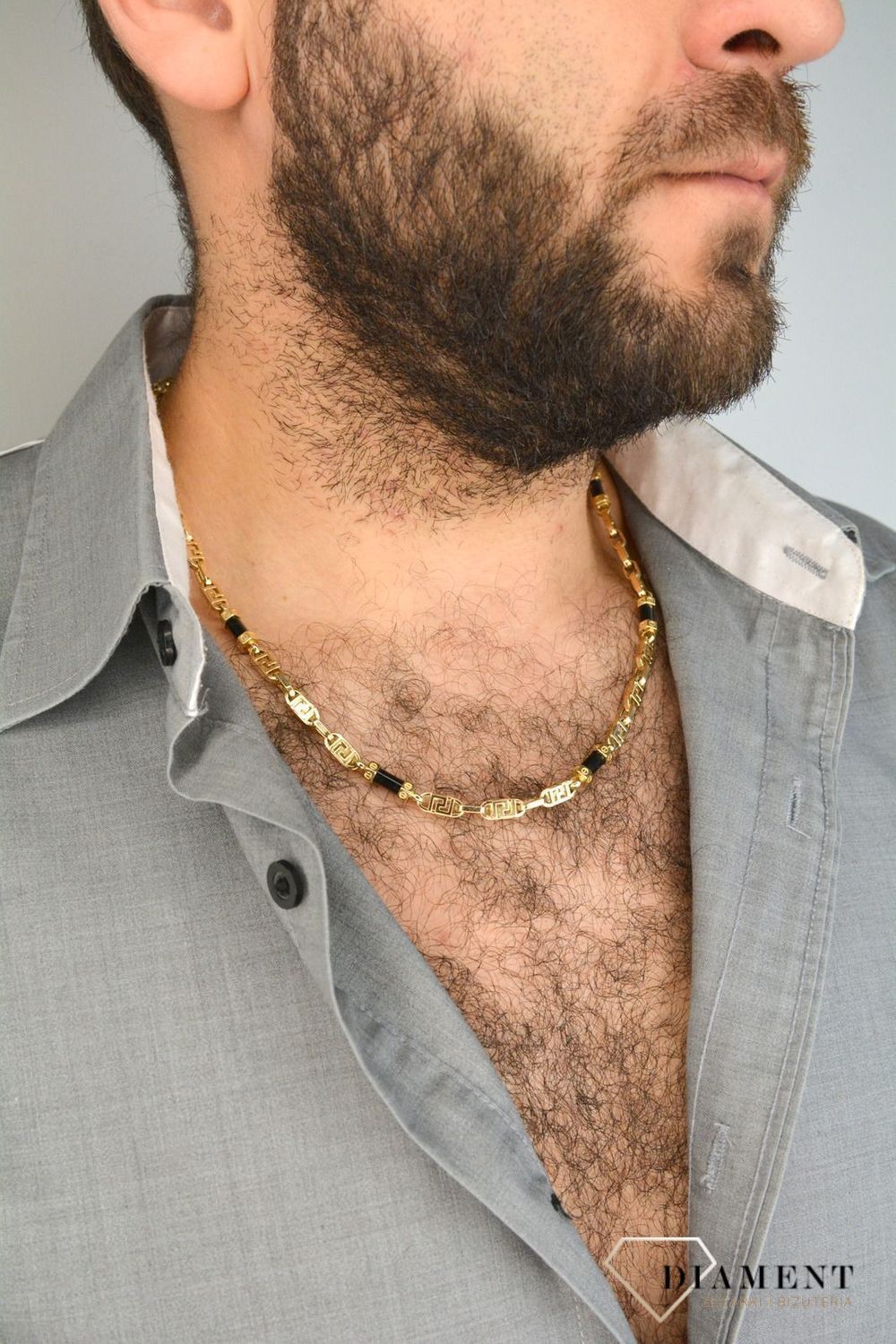 Złoty naszyjnik grube ogniwa królewski z onyksem DIA-NSZ-4152-585.jpg