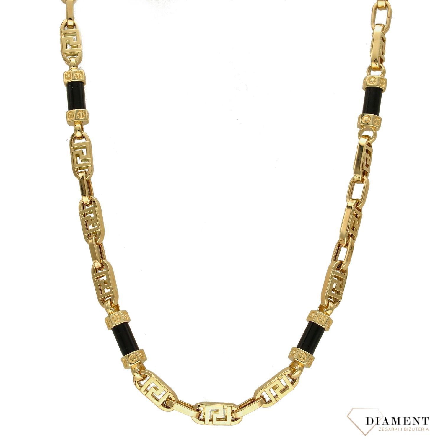 Złoty naszyjnik grube ogniwa królewski z onyksem DIA-NSZ-4152-585.jpg