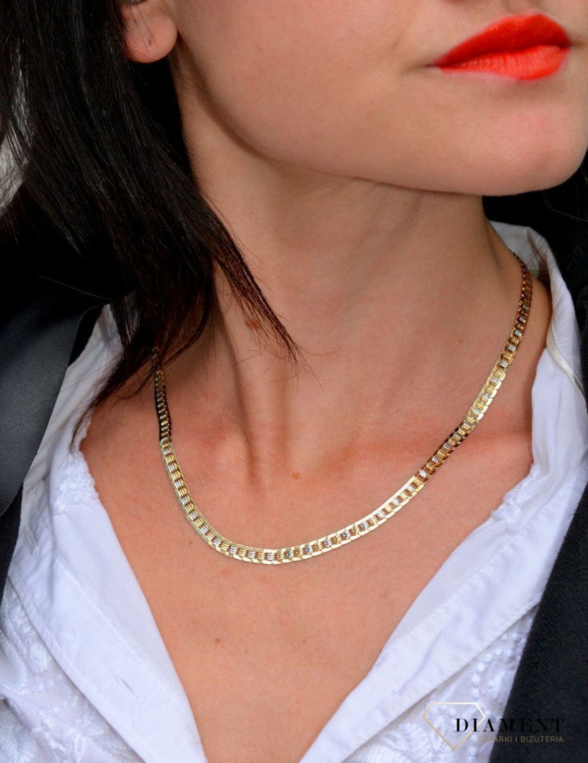 Złoty naszyjnik o płaskim splocie z dodatkiem białego złota DIA-NSZ-4222-585.jpg