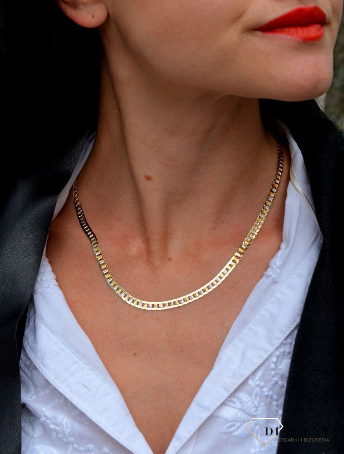 Złoty naszyjnik o płaskim splocie z dodatkiem białego złota DIA-NSZ-4222-585.jpg