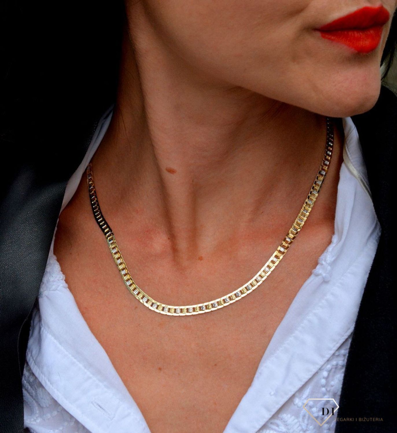 Złoty naszyjnik o płaskim splocie z dodatkiem białego złota DIA-NSZ-4222-585.jpg