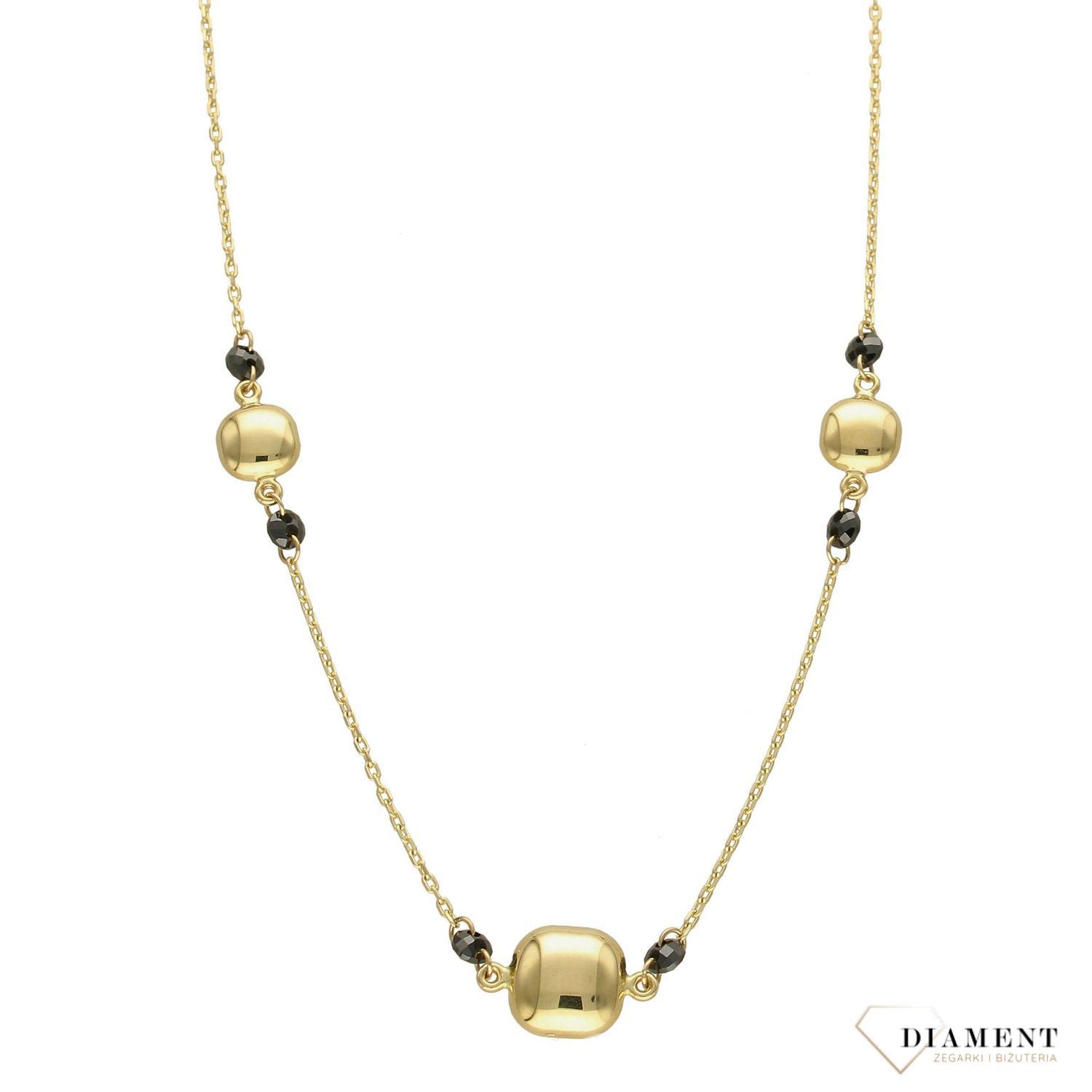 Złoty naszyjnik z prostokątnymi elementami i czarnymi koralikami DIA-NSZ-4238-585.jpg