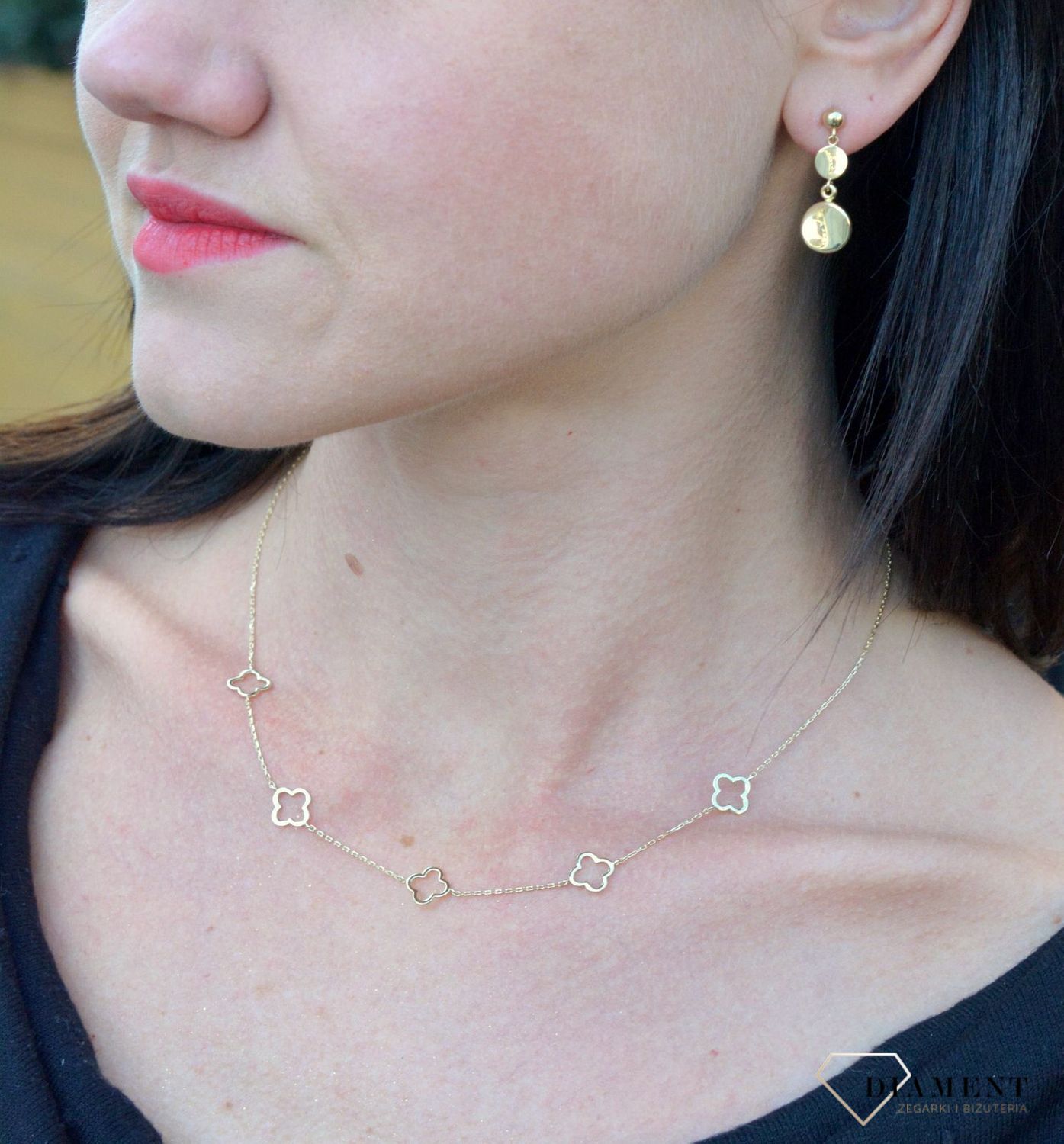 Złota bransoletka typu Lilou wykonana w wysokiej jakości złota próby 585 z trzema koniczynami🎁💎.jpg