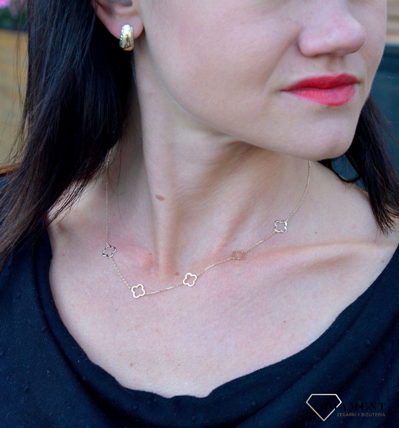 Złota bransoletka typu Lilou wykonana w wysokiej jakości złota próby 585 z trzema koniczynami🎁💎.jpg