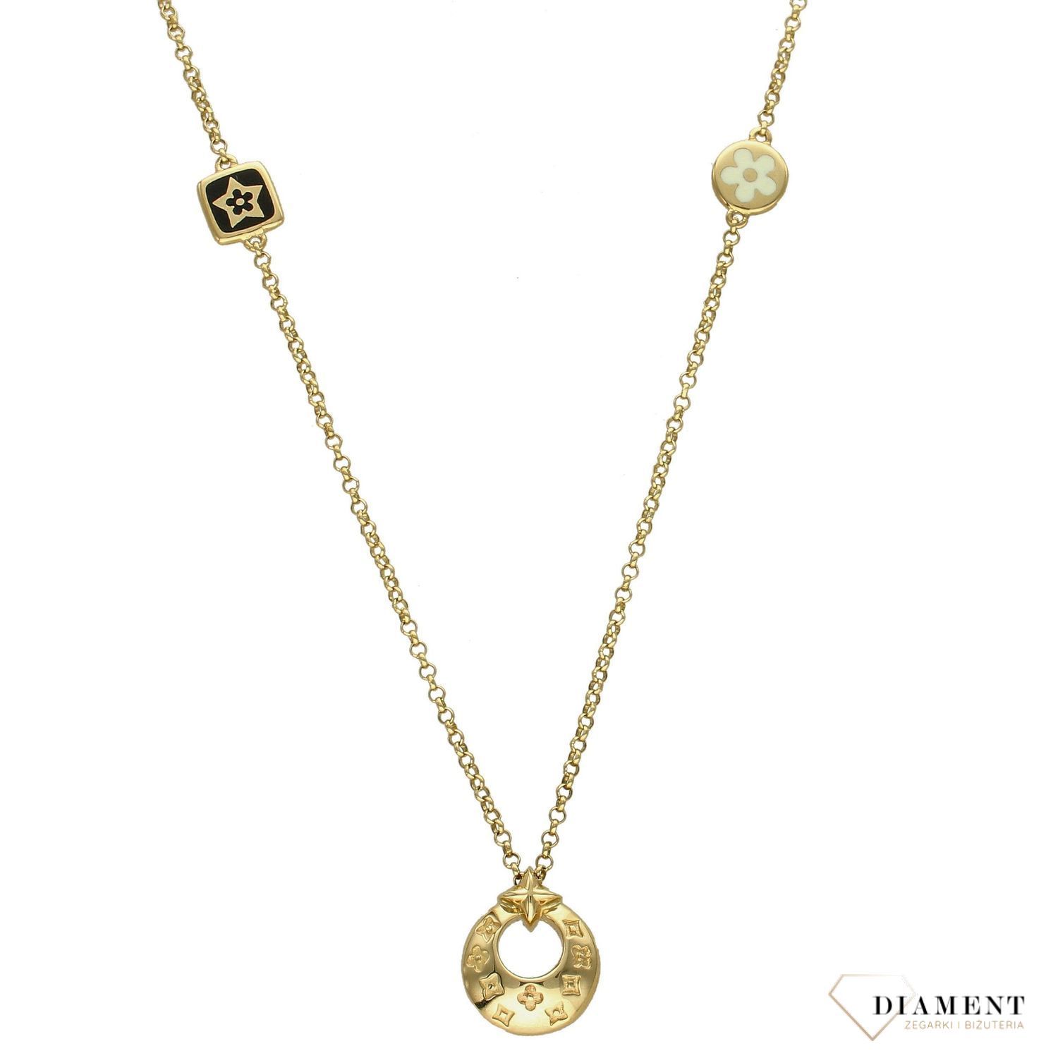 Złoty naszyjnik zawieszki z modnym wzorem koniczynek DIA-NSZ-4248-585. Biżuteria zaprojektowana z myślą o miłośniczkach nowoczesnych dodatków i ponadczasowych wzorach.jpg