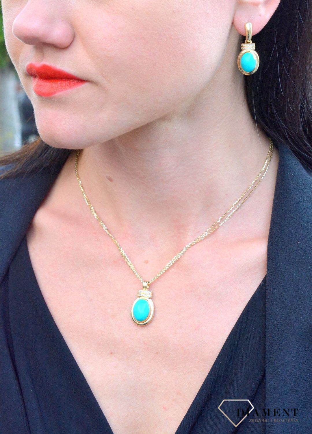 Złoty naszyjnik z efektownym oczkiem w kolorze turkusowym DIA-NSZ-4259-585.jpg