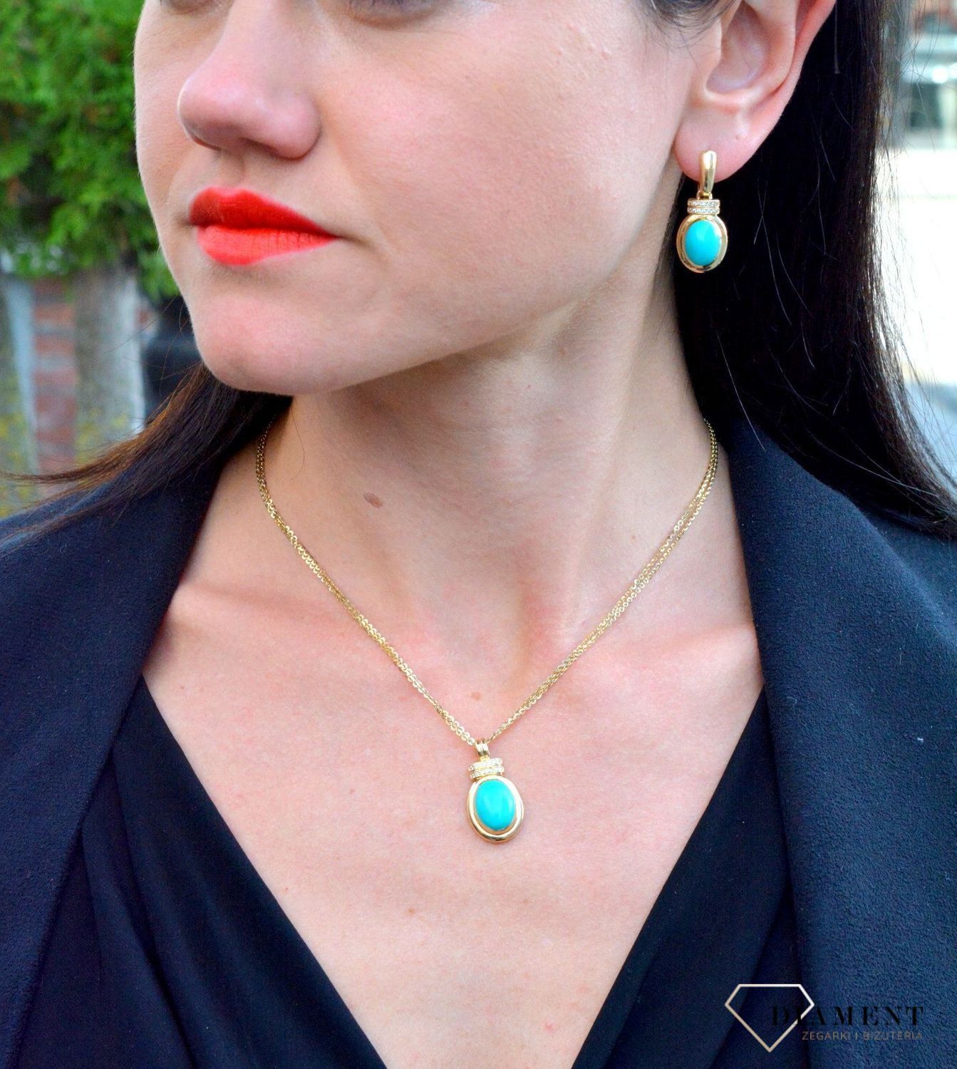 Złoty naszyjnik z efektownym oczkiem w kolorze turkusowym DIA-NSZ-4259-585.jpg