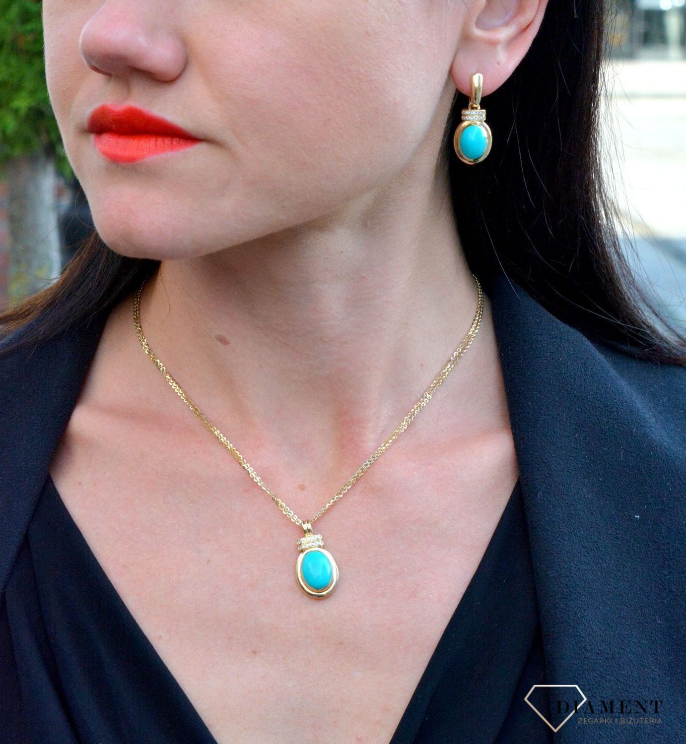 Złoty naszyjnik z efektownym oczkiem w kolorze turkusowym DIA-NSZ-4259-585.jpg