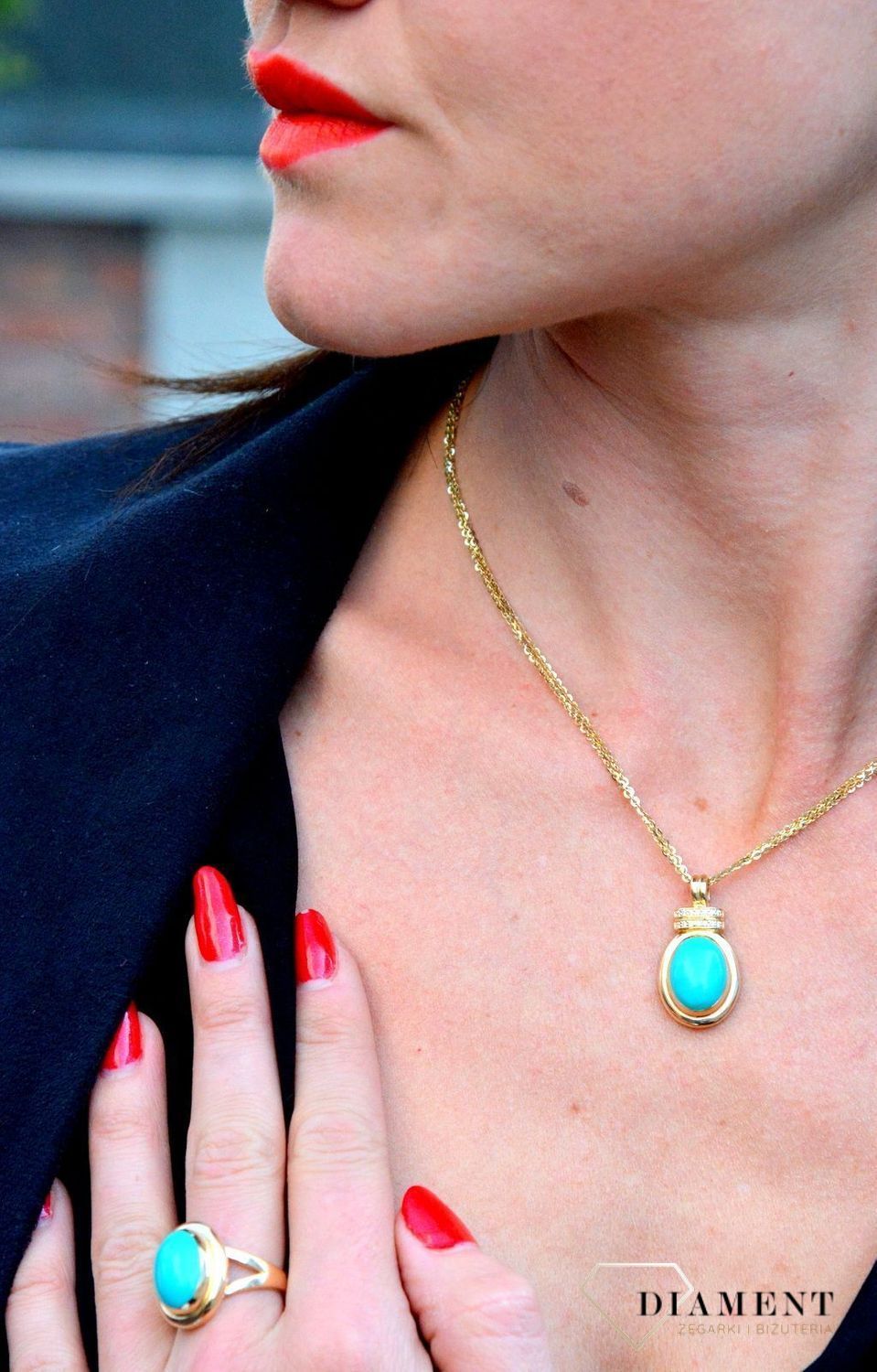 Złoty naszyjnik z efektownym oczkiem w kolorze turkusowym DIA-NSZ-4259-585.jpg