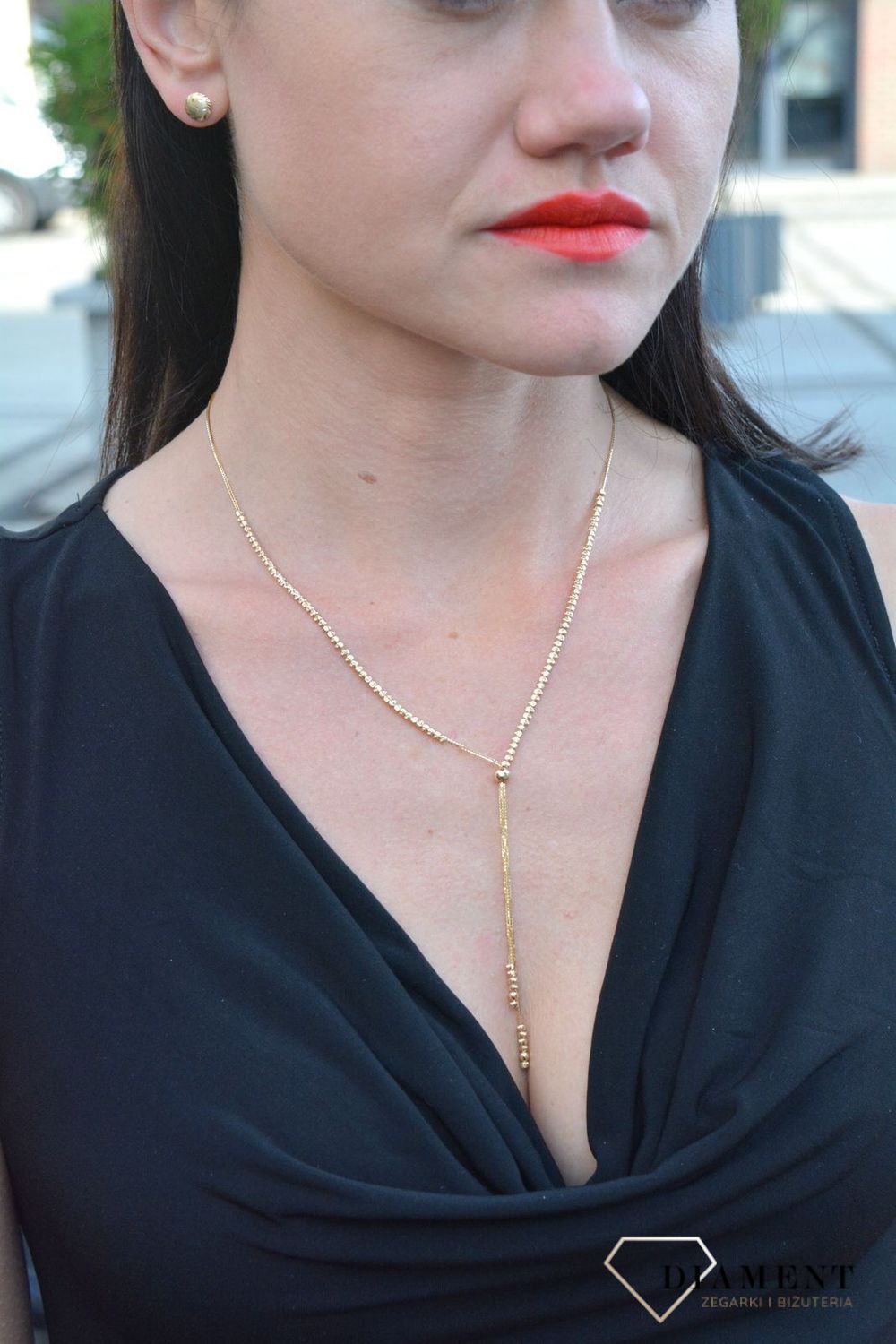 Złoty naszyjnik celebrytka, krawatka z ruchomymi kuleczkami DIA-NSZ-4283-585.jpg