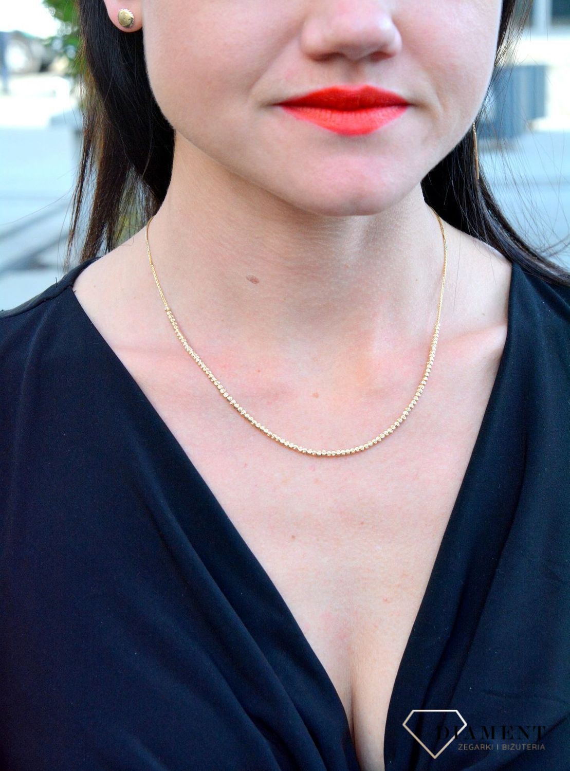 Złoty naszyjnik celebrytka, krawatka z ruchomymi kuleczkami DIA-NSZ-4283-585.jpg