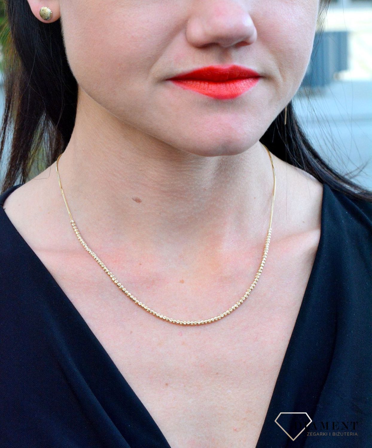 Złoty naszyjnik celebrytka, krawatka z ruchomymi kuleczkami DIA-NSZ-4283-585.jpg