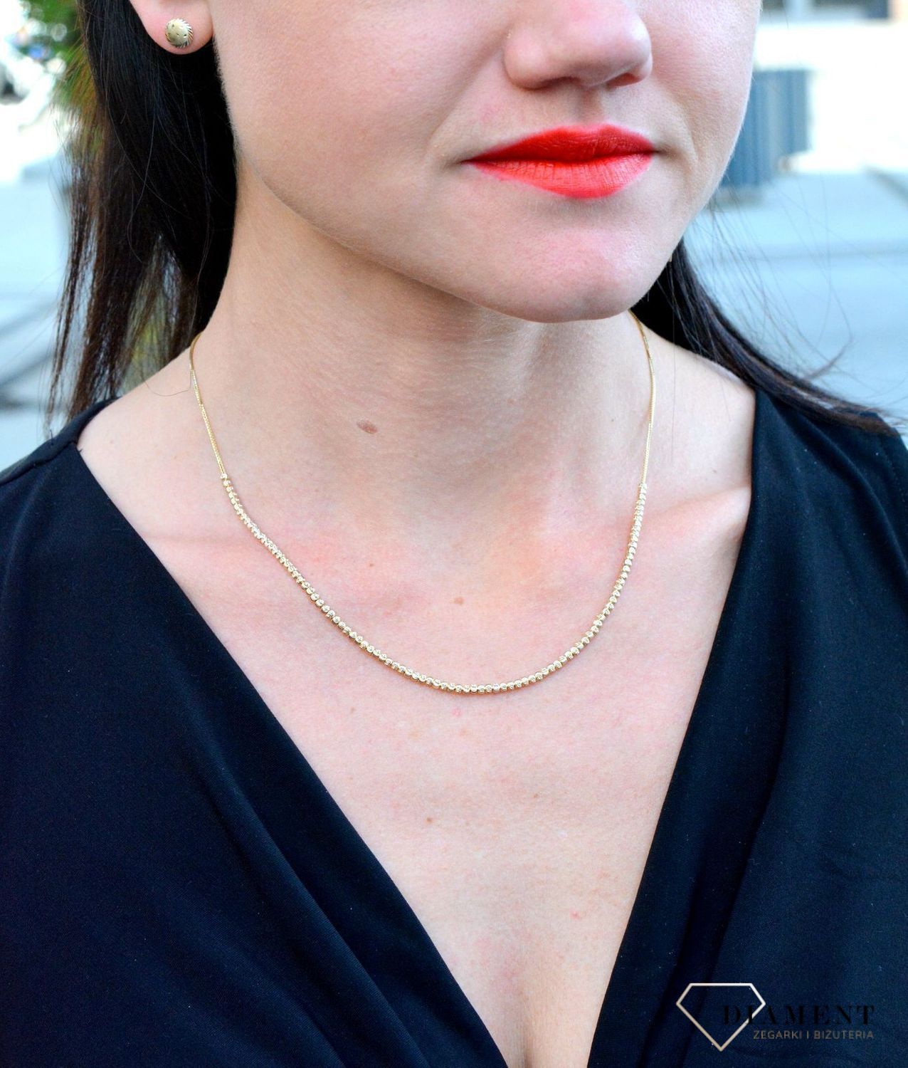 Złoty naszyjnik celebrytka, krawatka z ruchomymi kuleczkami DIA-NSZ-4283-585.jpg