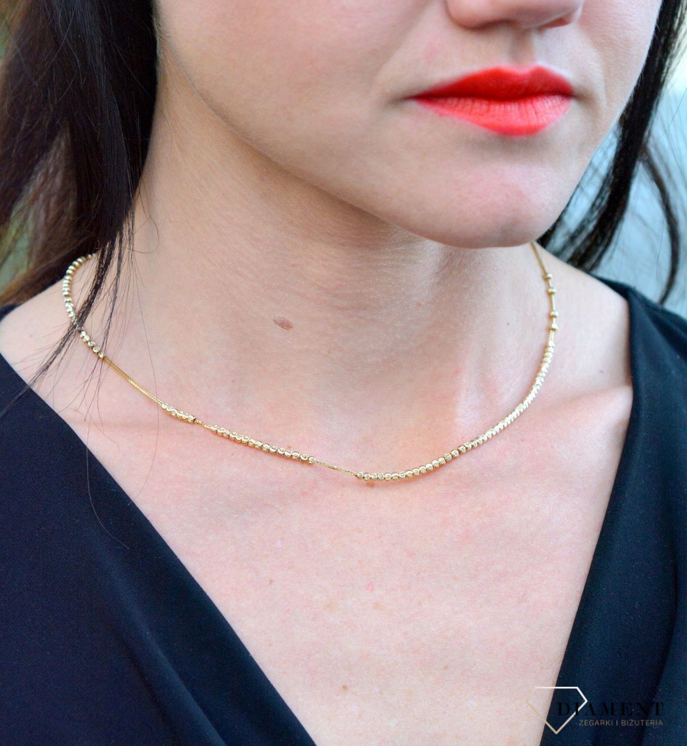 Złoty naszyjnik celebrytka, krawatka z ruchomymi kuleczkami DIA-NSZ-4283-585.jpg