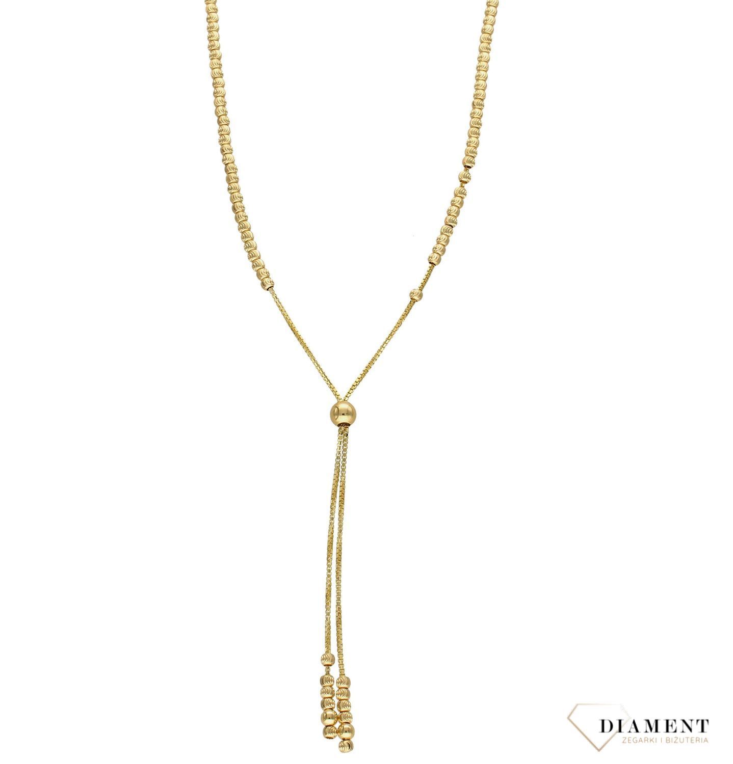 Złoty naszyjnik celebrytka, krawatka z ruchomymi kuleczkami DIA-NSZ-4283-585.jpg