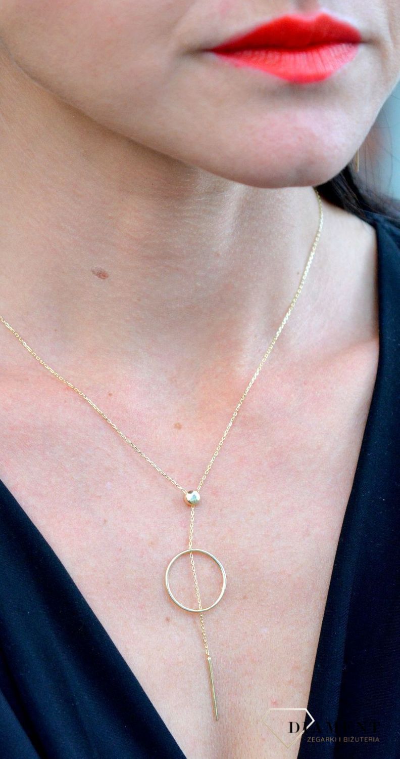 Złoty naszyjnik celebrytka krawatka z okrągłą zawieszką i patyczkiem DIA-NSZ-4306-585.jpg