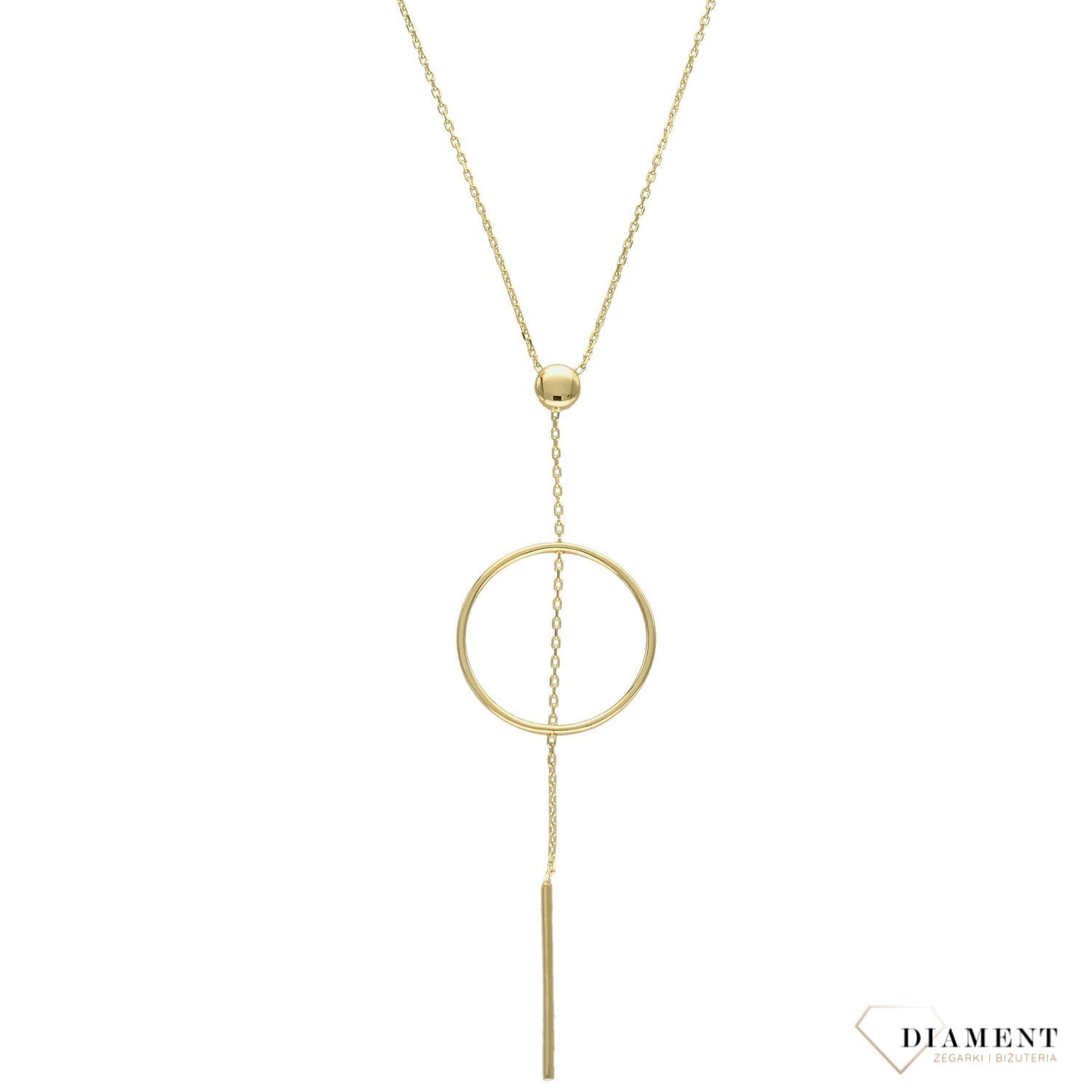 Złoty naszyjnik celebrytka krawatka z okrągłą zawieszką i patyczkiem DIA-NSZ-4306-585.jpg