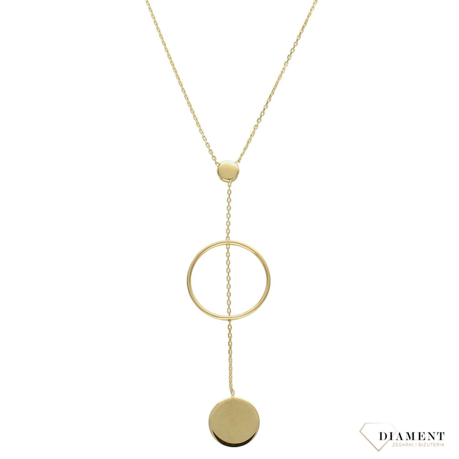 Złoty naszyjnik celebrytka krawatka z okrągłą zawieszką i kółkiem DIA-NSZ-4307-585.jpg