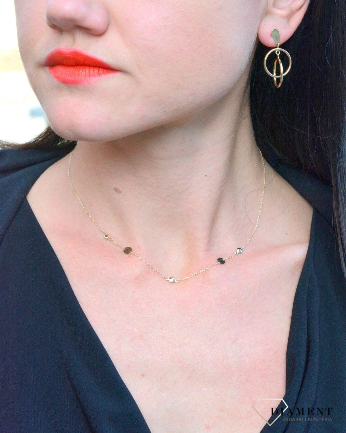 Złoty naszyjnik celebrytka gładkie blaszki w okrągłym kształcie DIA-NSZ-4308-585.jpg