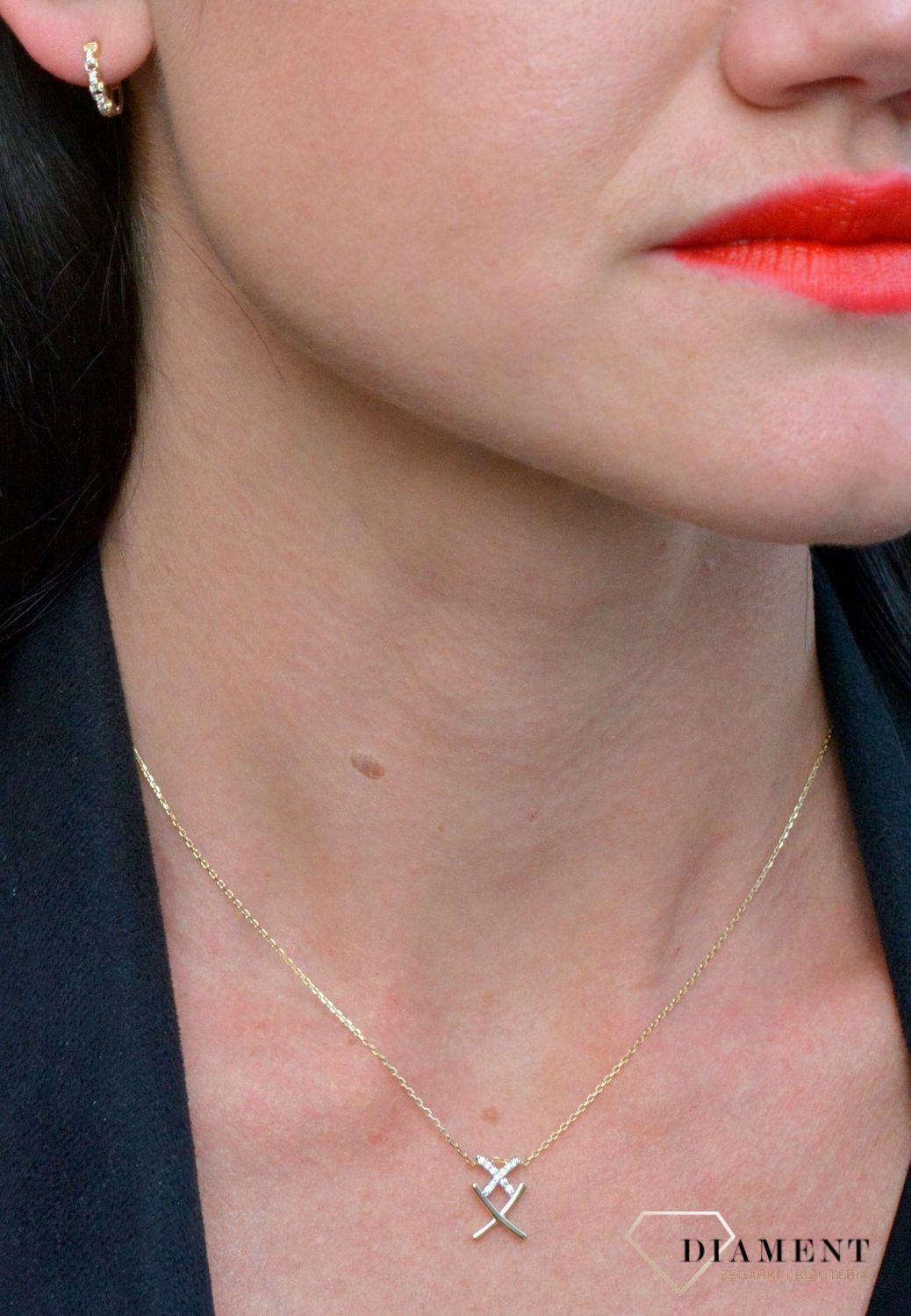 Złoty naszyjnik celebrytka 'Dwa znaki X z cyrkonią' DIA-NSZ-4309-585.jpg