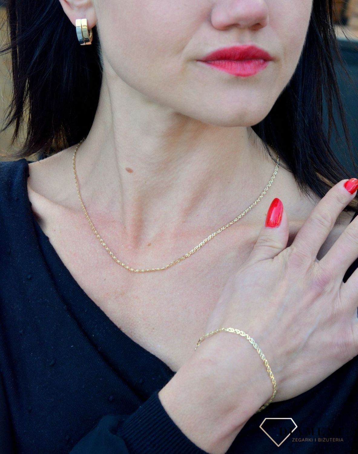 Złoty naszyjnik 585 płaskie zdobione ogniwka DIA-NSZ-4381-585.jpg