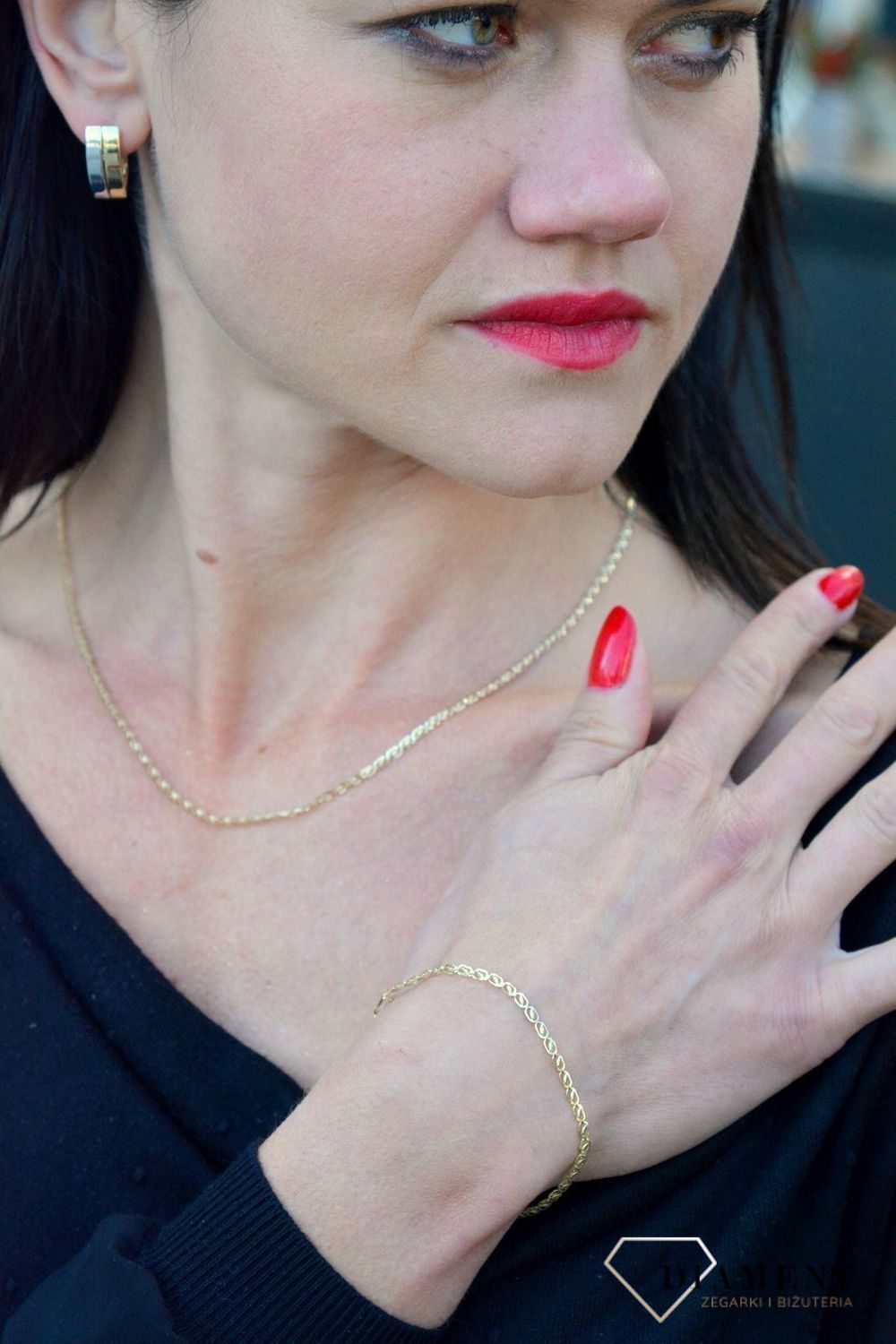 Złoty naszyjnik 585 płaskie zdobione ogniwka DIA-NSZ-4381-585.jpg