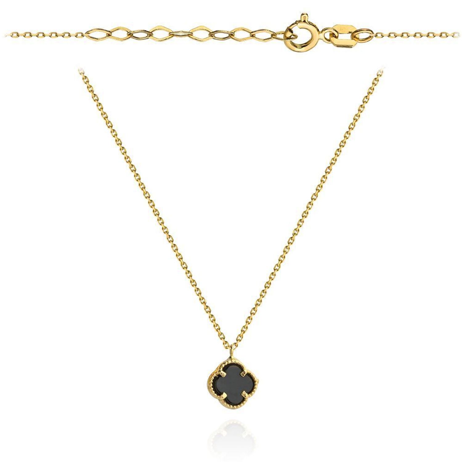 Złoty naszyjnik celebrytka z delikatną zawieszką z czarną koniczynką DIA-NSZ-4407-585.jpg