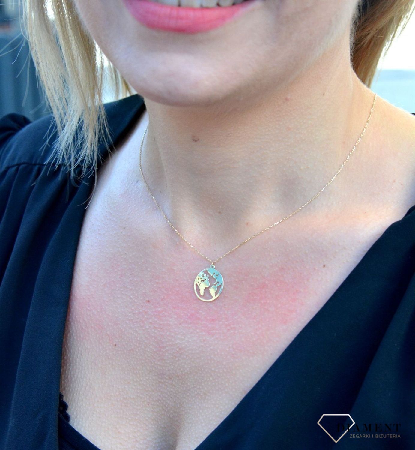 Złoty naszyjnik celebrytka 'mapa świata' DIA-NSZ-4440-585.jpg