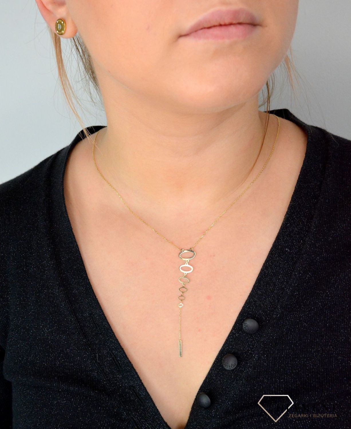 Złoty naszyjnik celebrytka krawatka zakończona kółkami i patyczkiem DIA-NSZ-4441-585.jpg