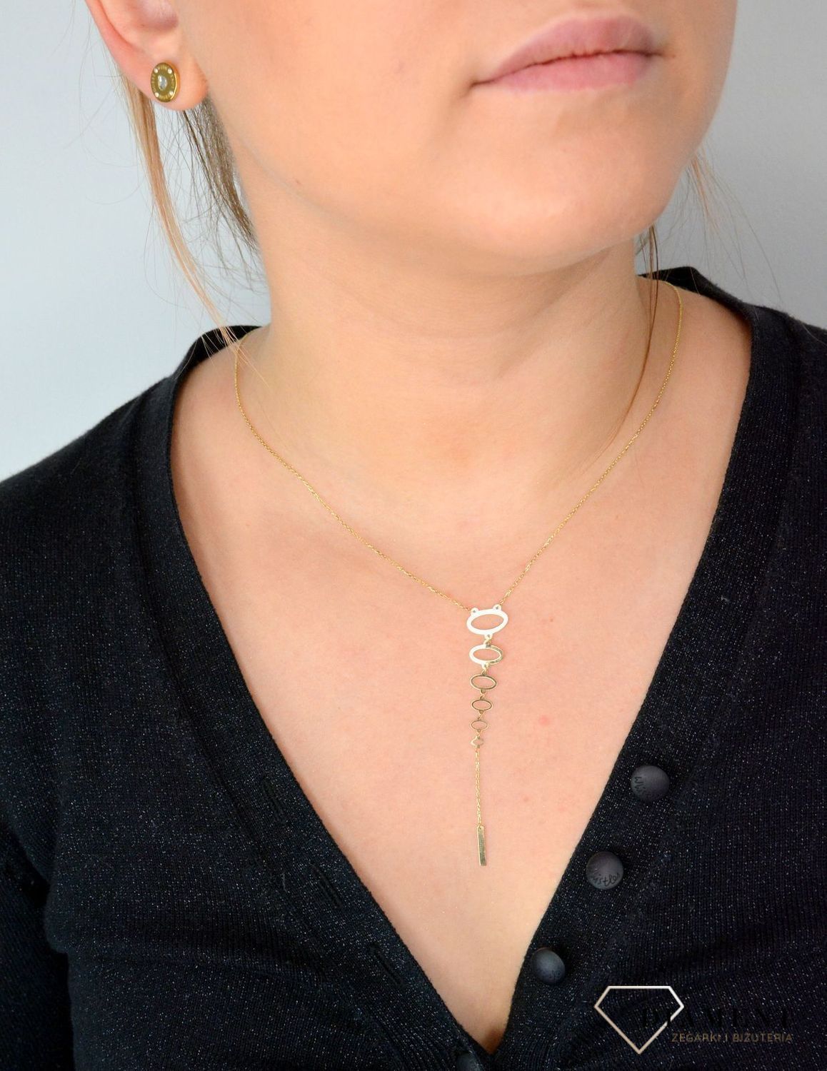 Złoty naszyjnik celebrytka krawatka zakończona kółkami i patyczkiem DIA-NSZ-4441-585.jpg