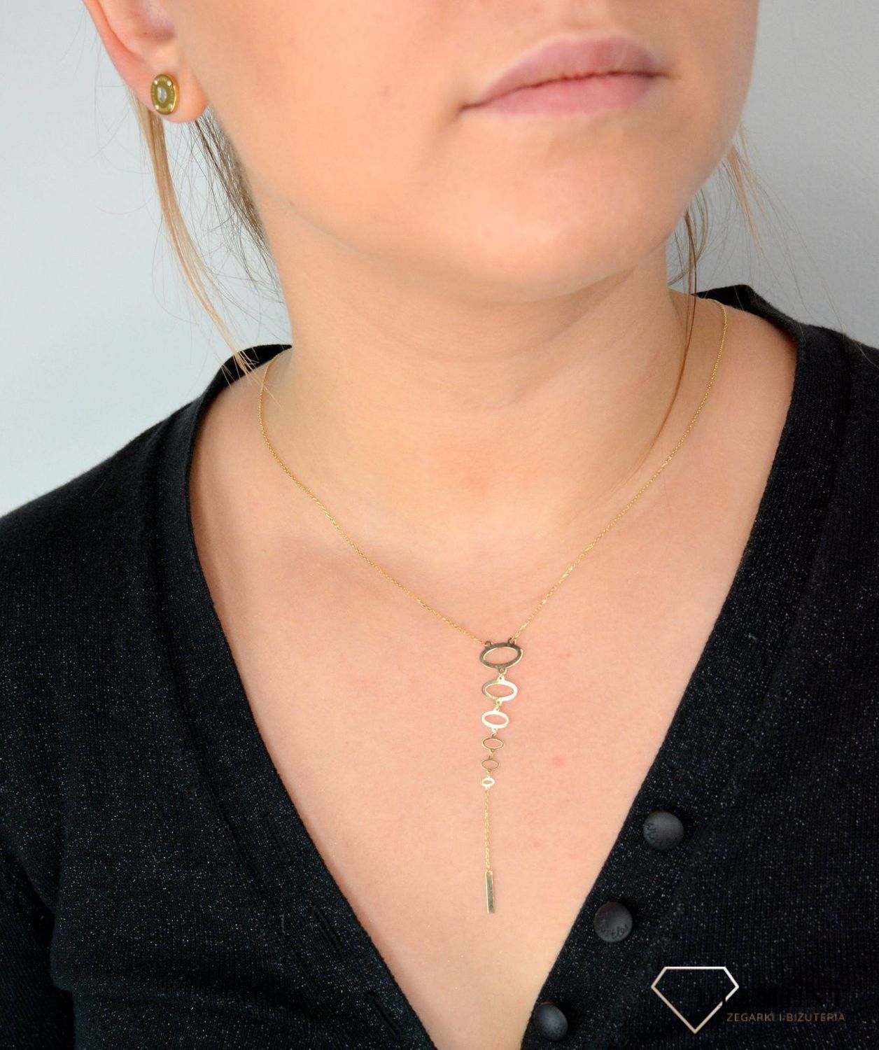 Złoty naszyjnik celebrytka krawatka zakończona kółkami i patyczkiem DIA-NSZ-4441-585.jpg