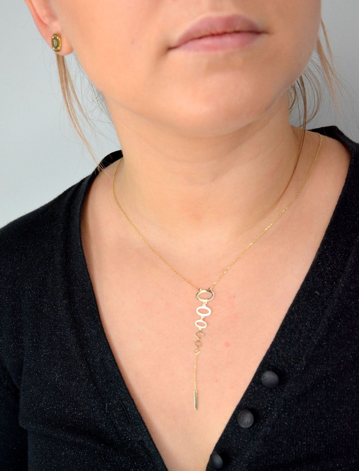 Złoty naszyjnik celebrytka krawatka zakończona kółkami i patyczkiem DIA-NSZ-4441-585.jpg