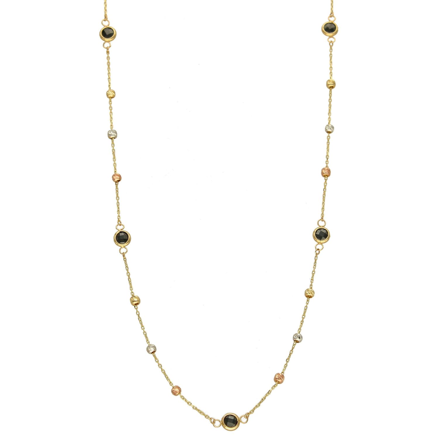 Złoty naszyjnik celebrytka z kuleczkami i czarną cyrkonią DIA-NSZ-4442-585.jpg