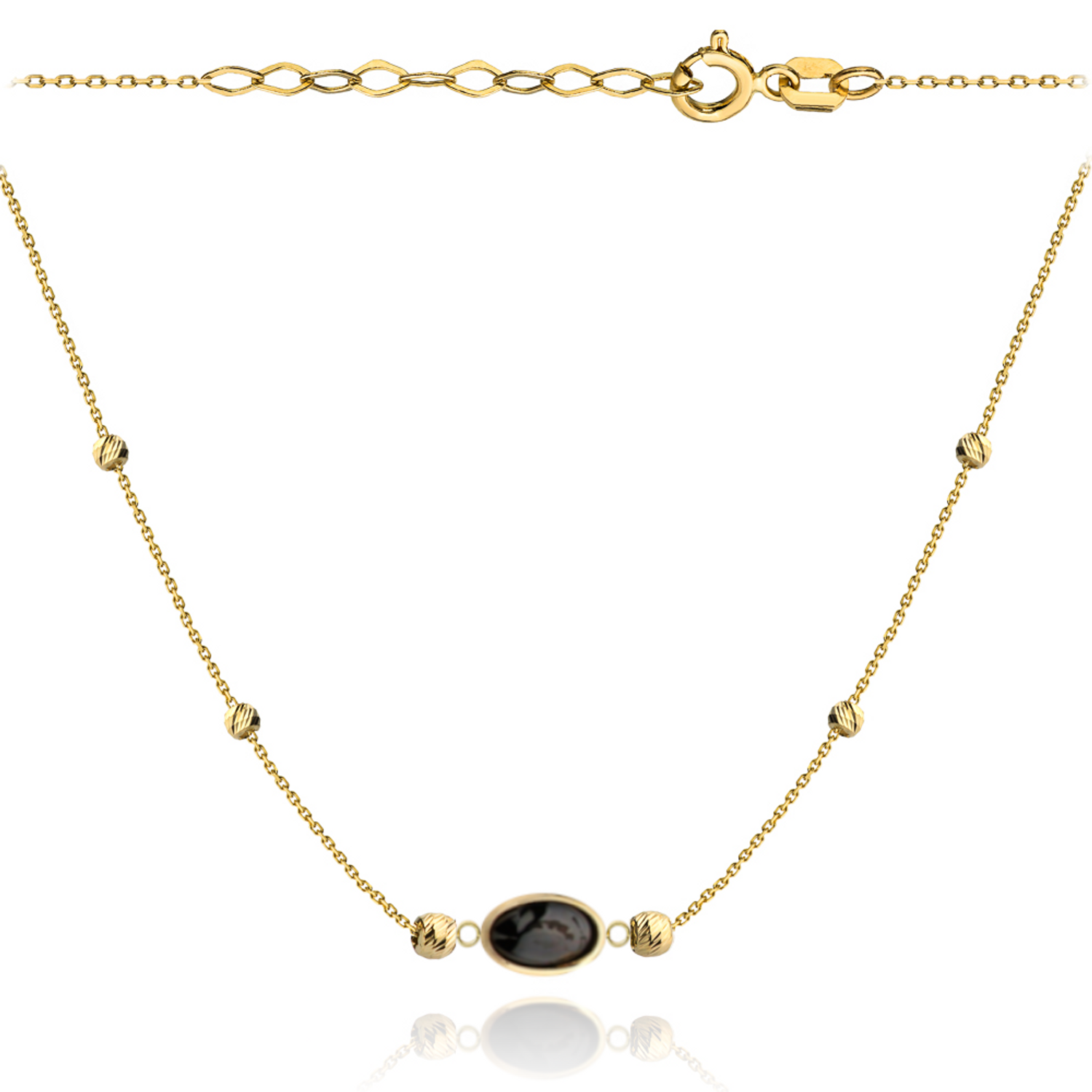 Złoty naszyjnik celebrytka z czarną cyrkonią i grawerowanymi kuleczkami DIA-NSZ-4450-585.png