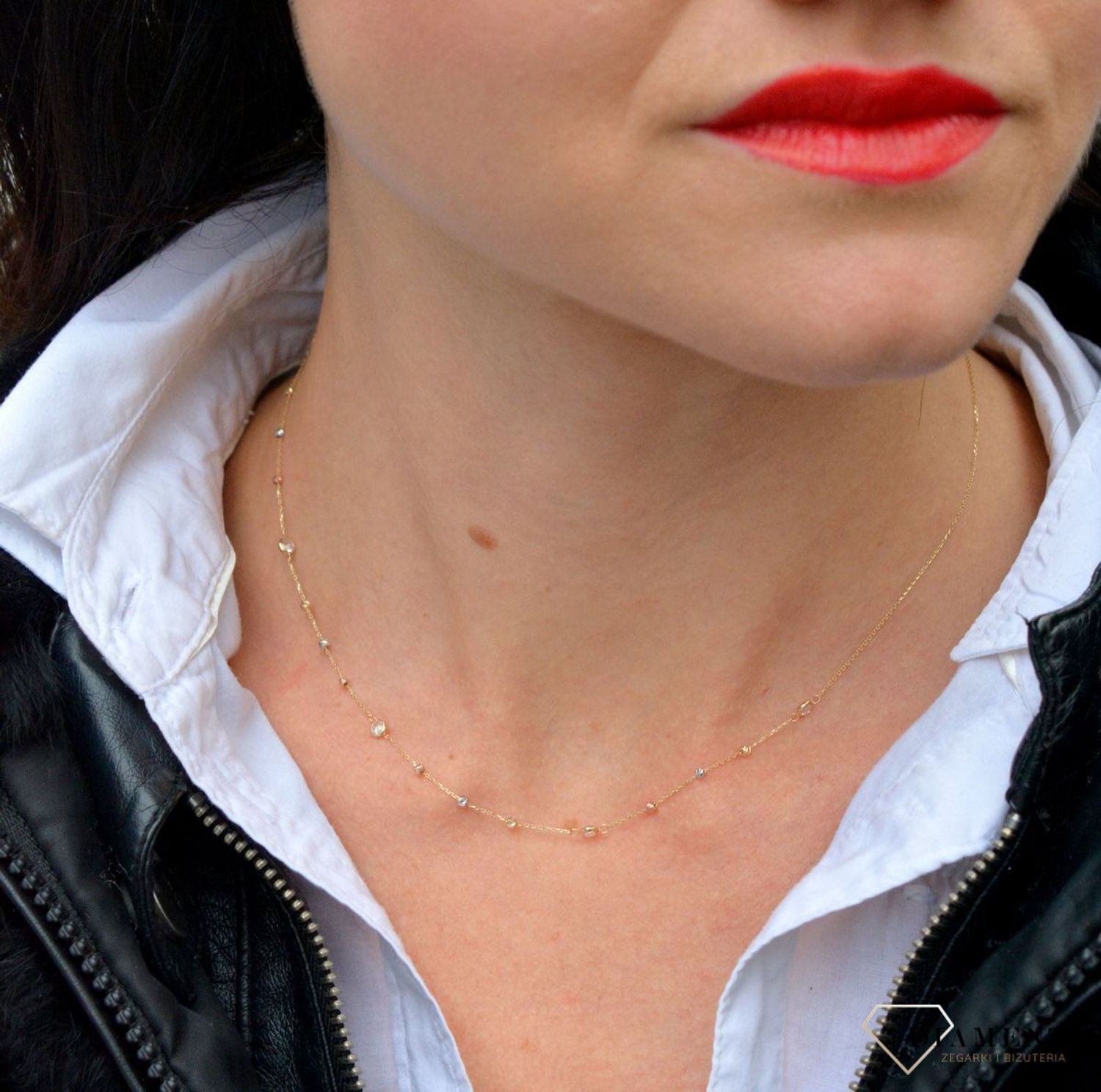 Złoty naszyjnik celebrytka z cyrkonią i kuleczkami DIA-NSZ-4451-585.jpg