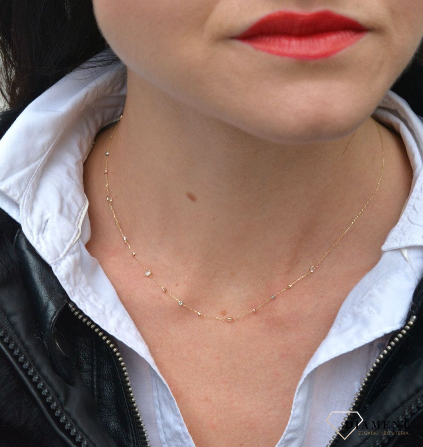 Złoty naszyjnik celebrytka z cyrkonią i kuleczkami DIA-NSZ-4451-585.jpg