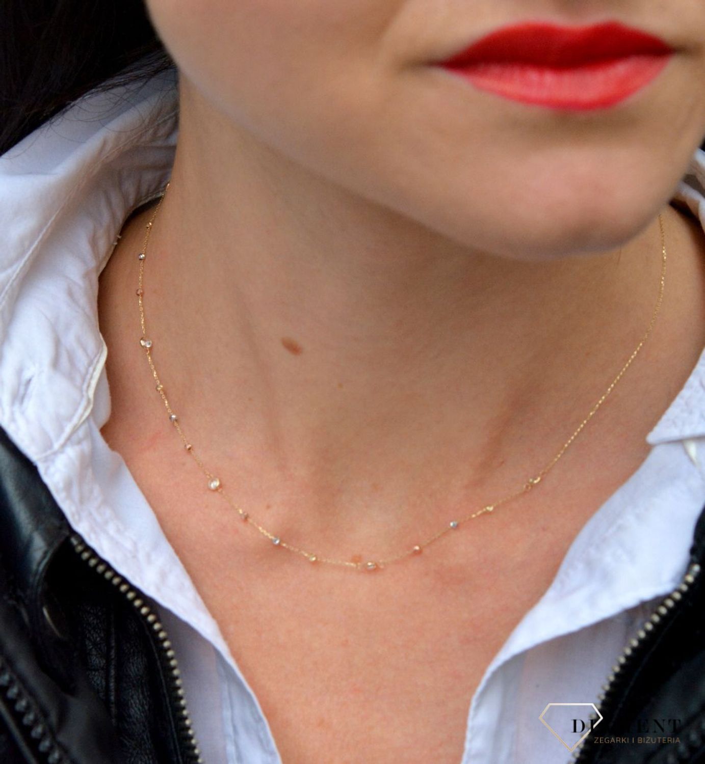 Złoty naszyjnik celebrytka z cyrkonią i kuleczkami DIA-NSZ-4451-585.jpg