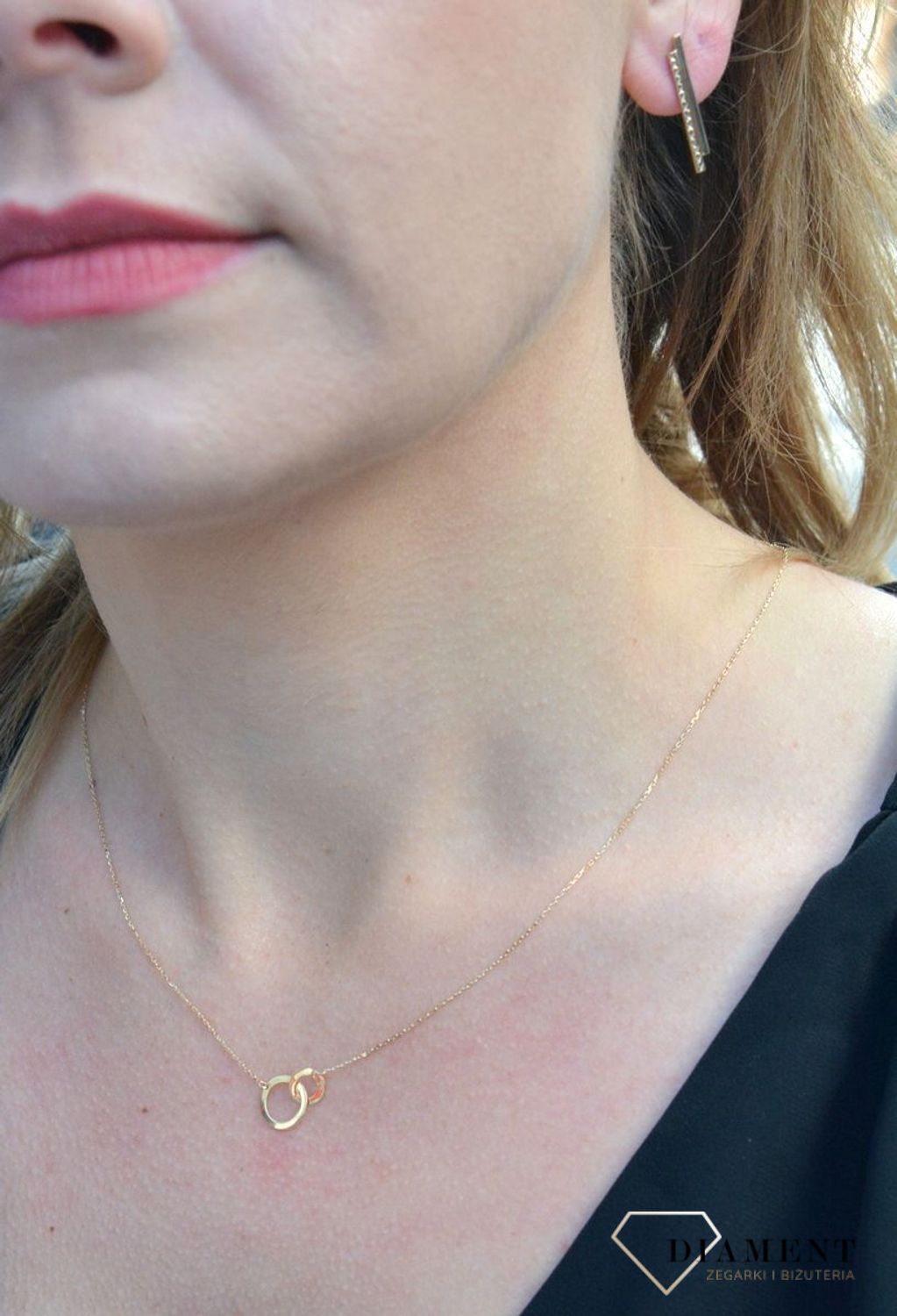 Złoty naszyjnik celebrytka dwa kółka połączone razem DIA-NSZ-4453-585.jpg