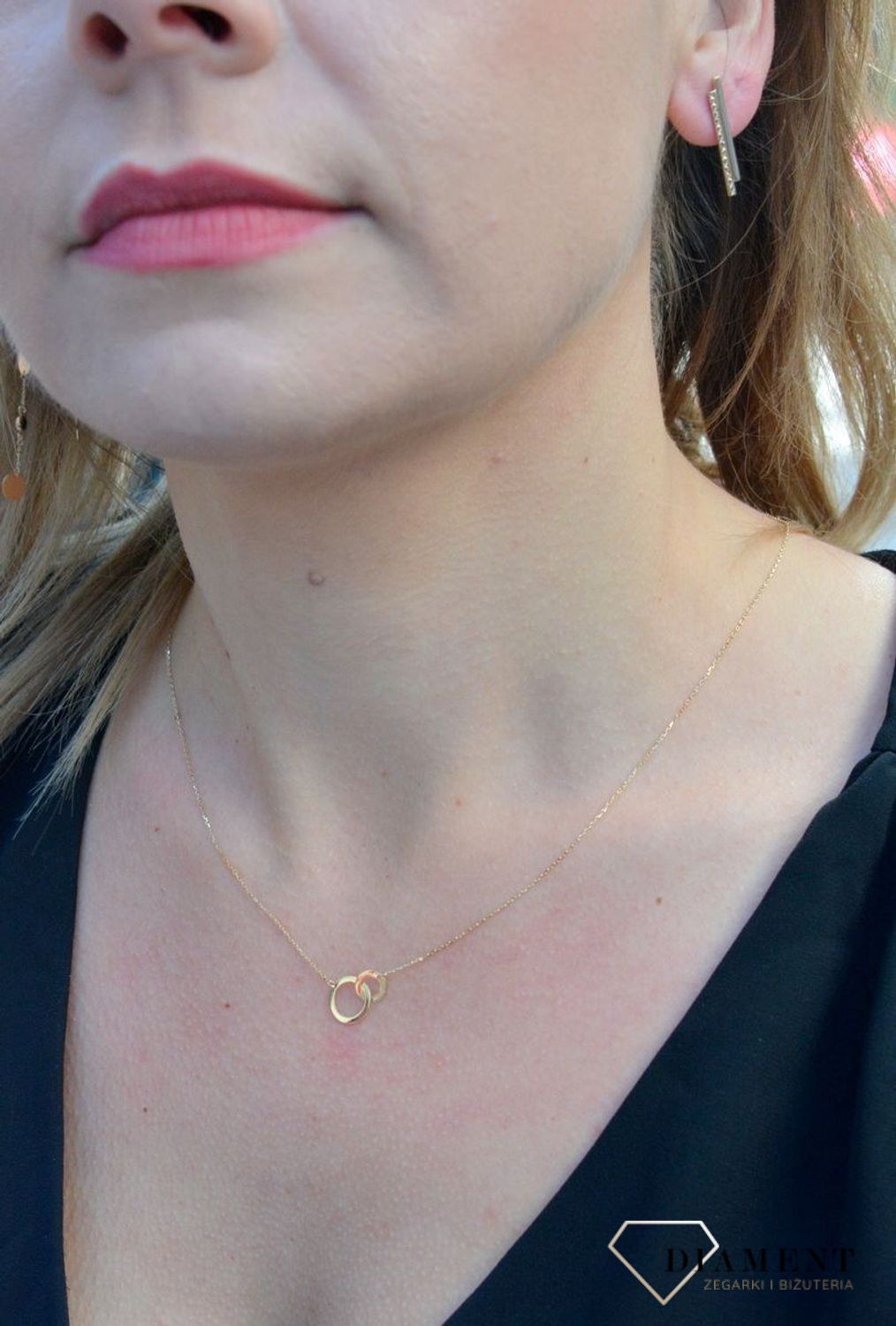 Złoty naszyjnik celebrytka dwa kółka połączone razem DIA-NSZ-4453-585.jpg