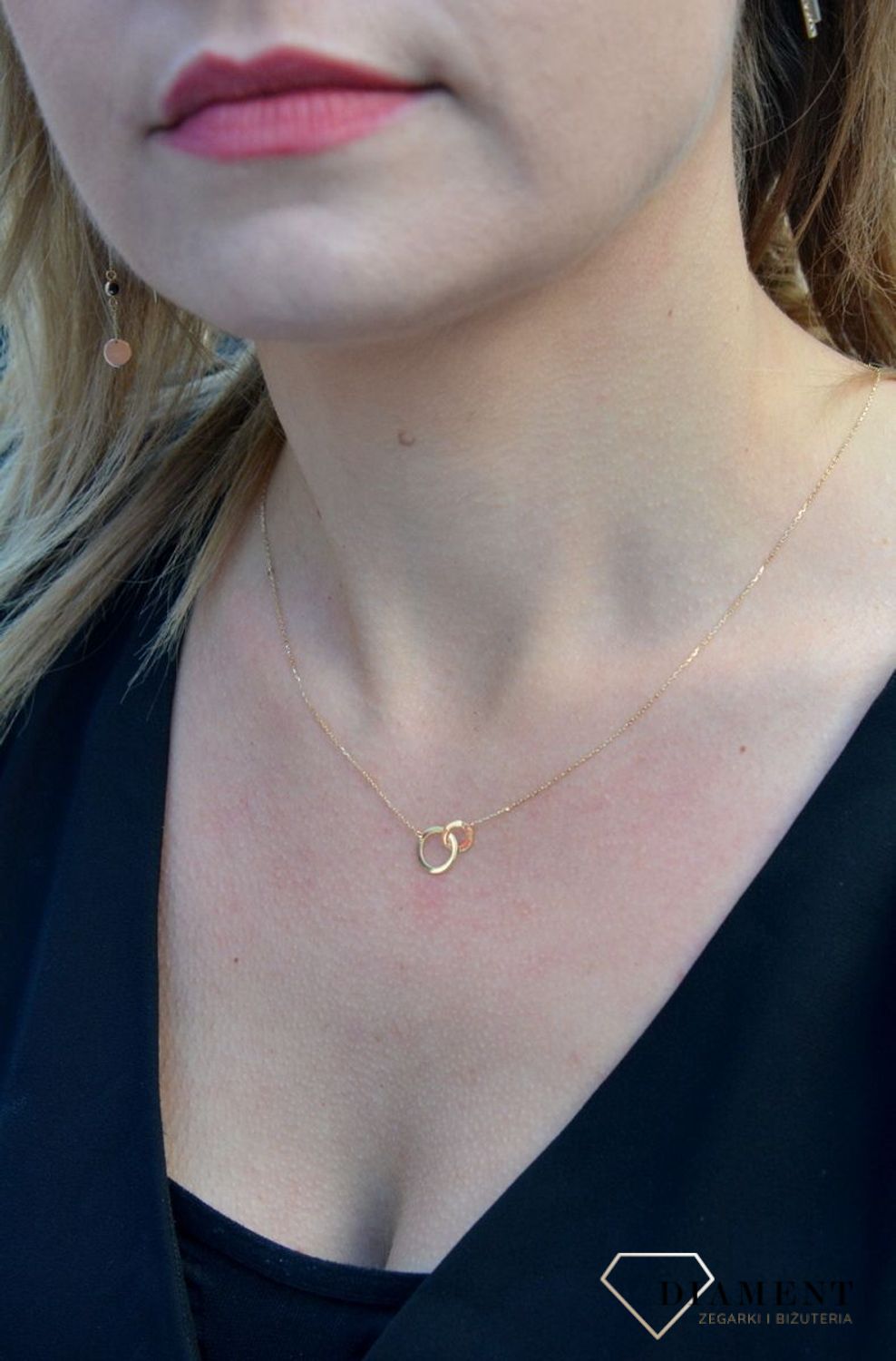 Złoty naszyjnik celebrytka dwa kółka połączone razem DIA-NSZ-4453-585.jpg