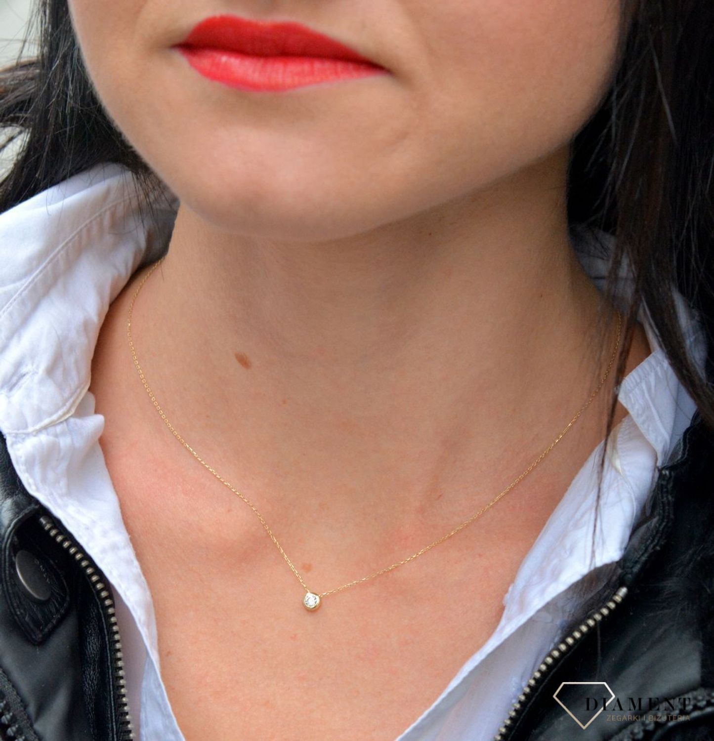 Złoty naszyjnik celebrytka z delikatną zawieszką ozdobioną cyrkonią DIA-NSZ-4454-585.jpg