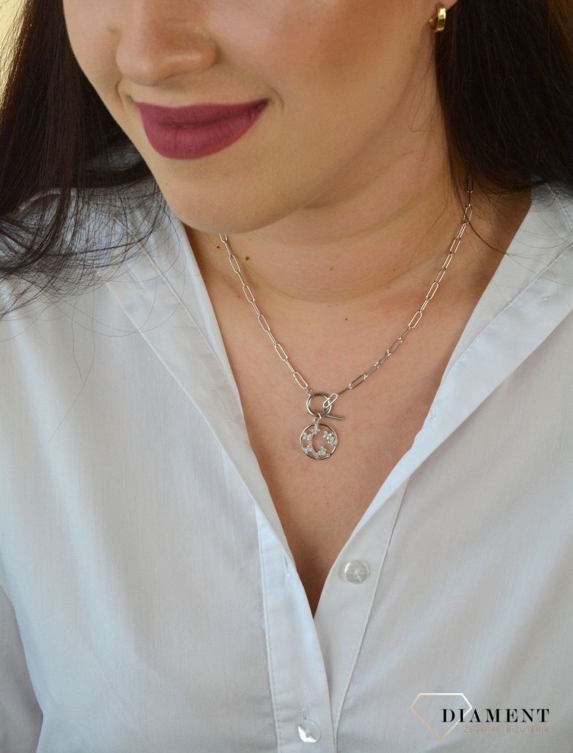 Naszyjnik srebrny z zawieszką z motylkami i ozdobnym zapięciem DIA-NSZ-4648-925.jpg